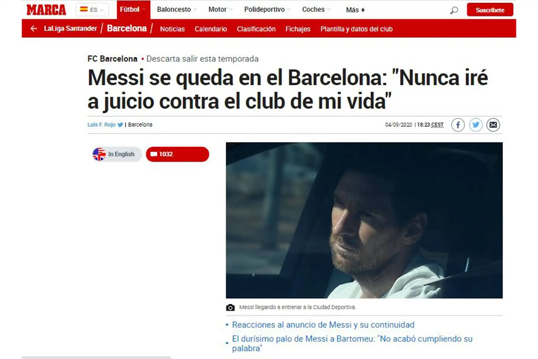 Diario Marca de España. Reacciones de la prensa internacional tras el anuncio de la continuidad de Lionel Messi en el Barcelona de España. Foto: INTERNET/Medios