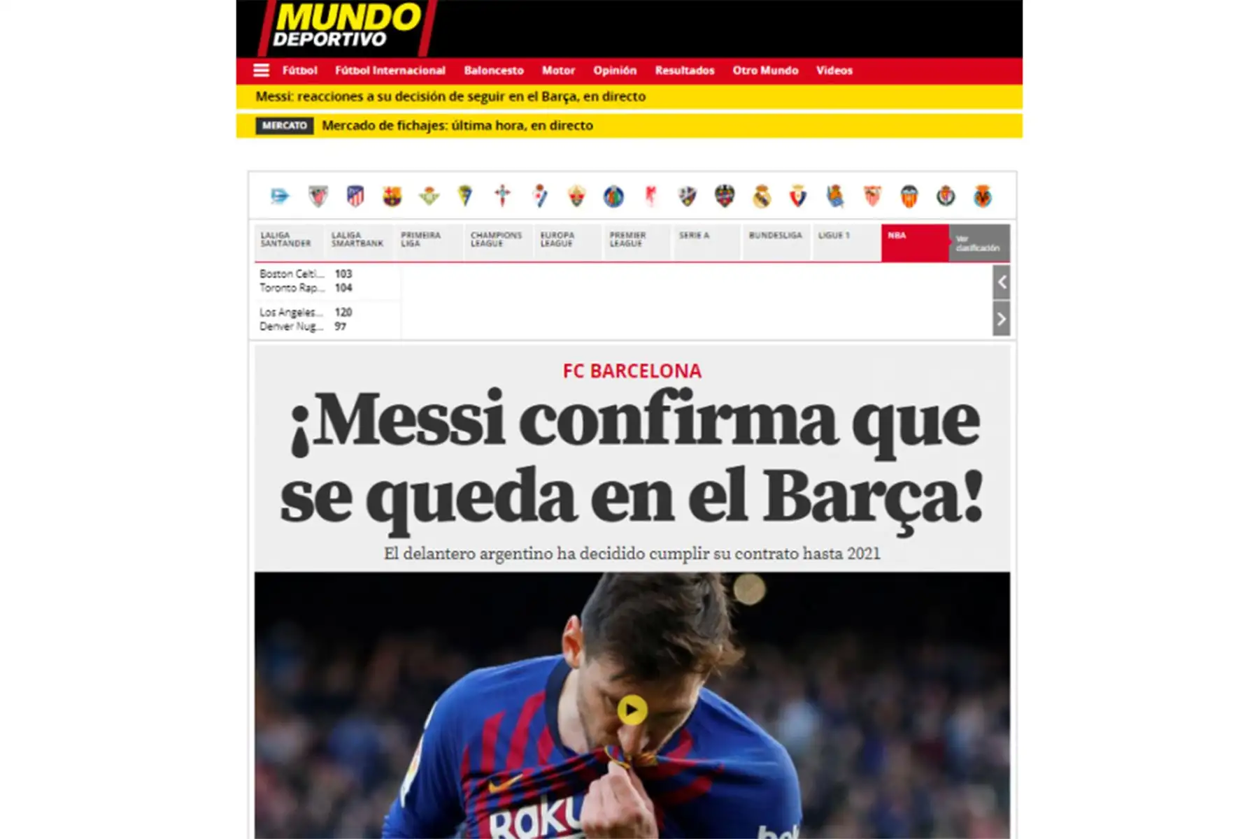 Mundo Deportivo de Barcelona. Reacciones de la prensa internacional tras el anuncio de la continuidad de Lionel Messi en el Barcelona de España. Foto: INTERNET/Medios