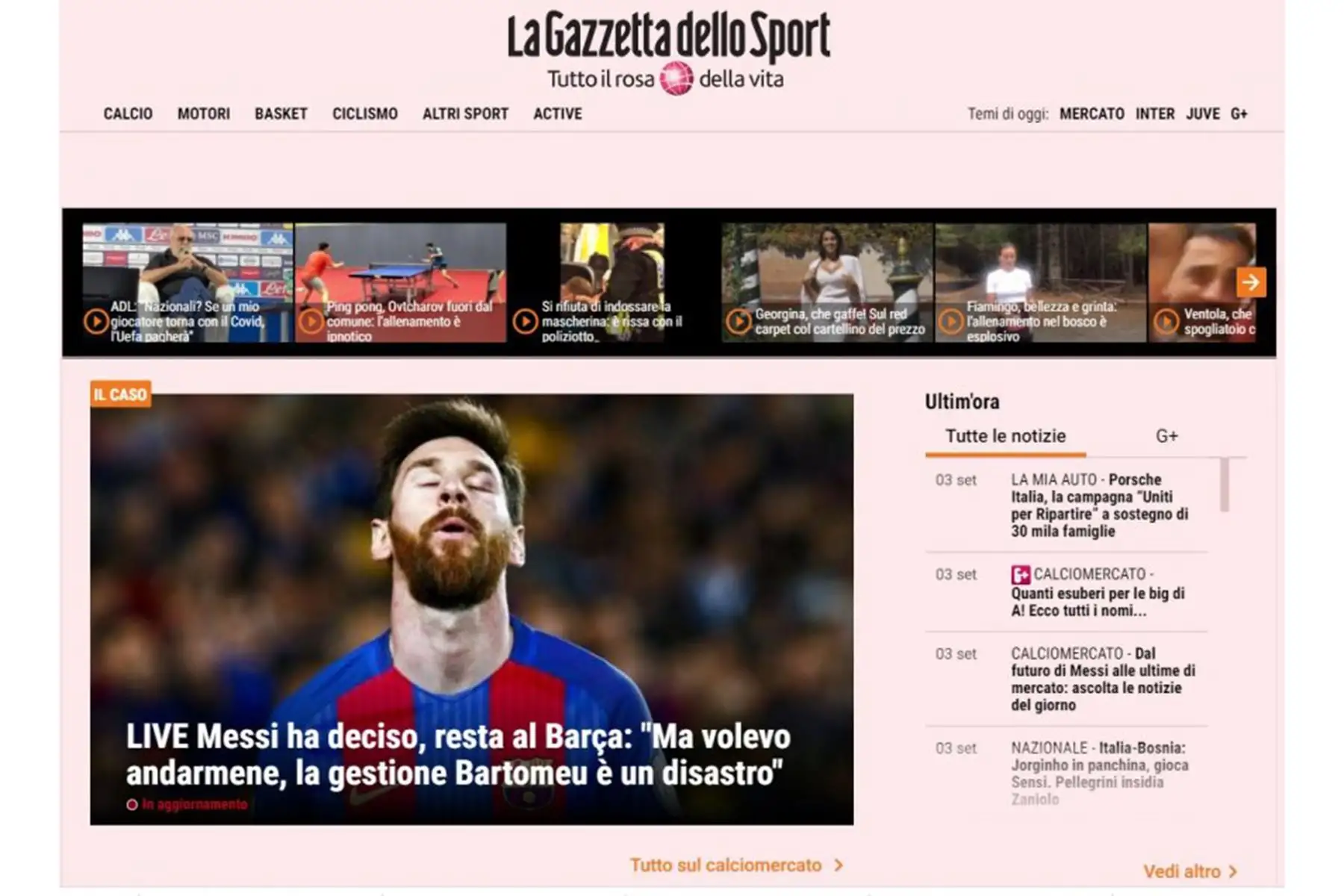 La Gazzetta dello Sport de Italia. Reacciones de la prensa internacional tras el anuncio de la continuidad de Lionel Messi en el Barcelona de España. Foto: INTERNET/Medios
