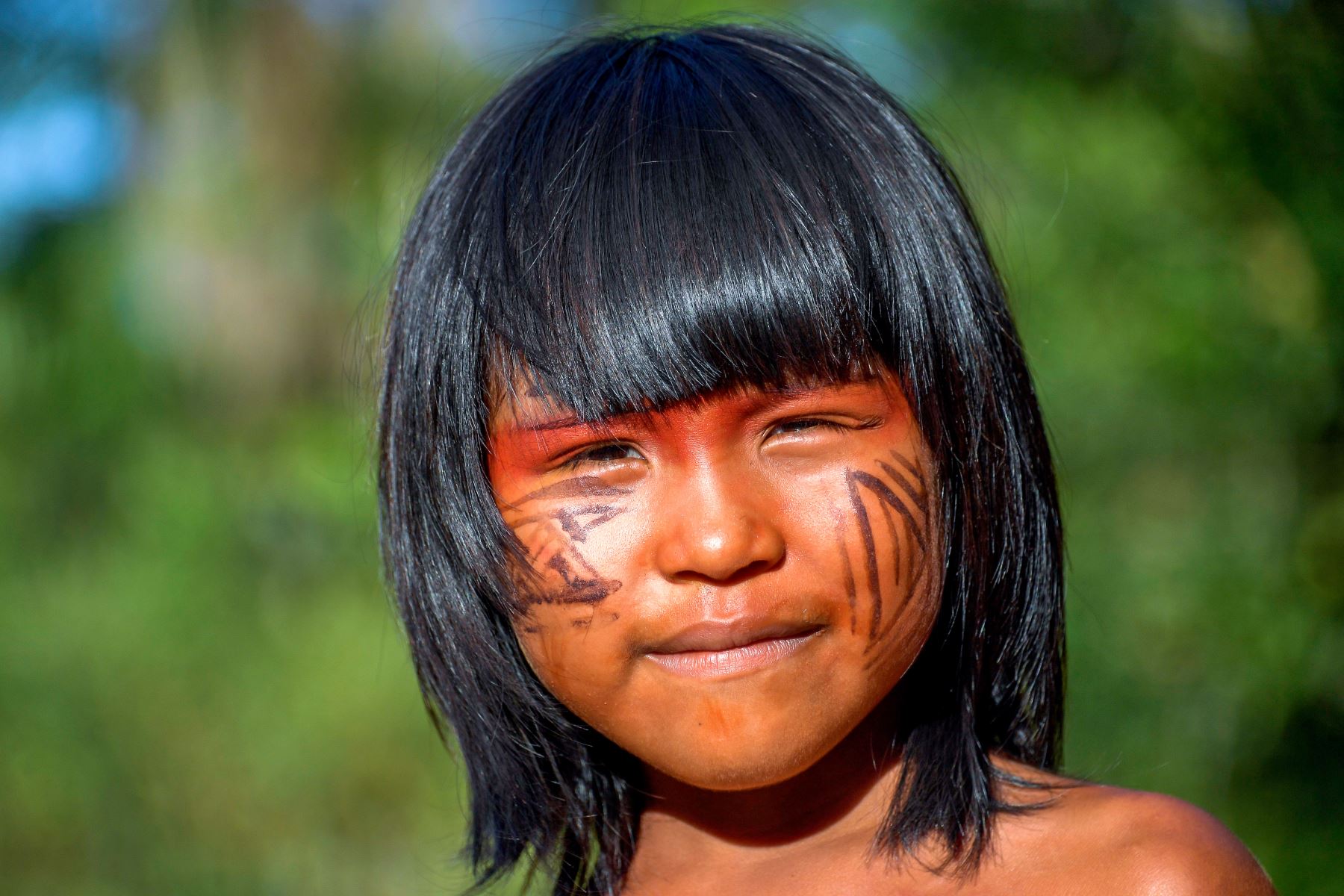 Retrato de una niña de la pequeña tribu Wajapi en la reserva indígena del estado de Amapa en Brasil. Foto: AFP