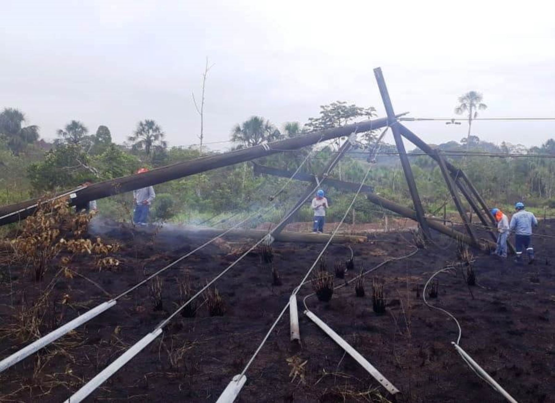Incendio forestal provocó el colapso de dos torres de alta tensión y dejó sin servicio eléctrico por más de ocho horas a varias localidades de la región San Martín. ANDINA/Difusión