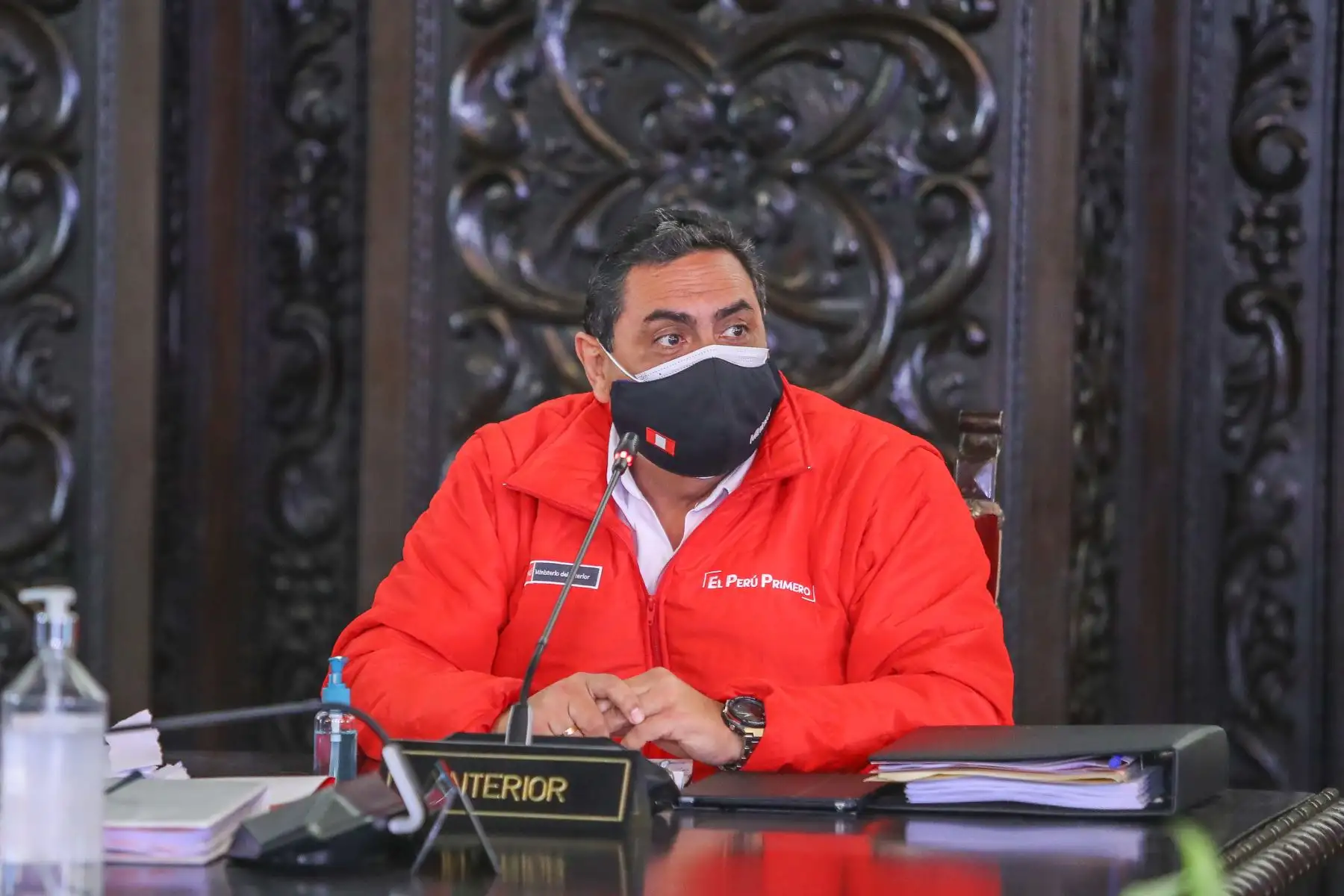 Declaraciones del Ministro del Interior Jorge Montoya, durante la conferencia de prensa del Presidente Martín Vizcarra en palacio de gobierno. Foto: ANDINA/ Prensa Presidencia