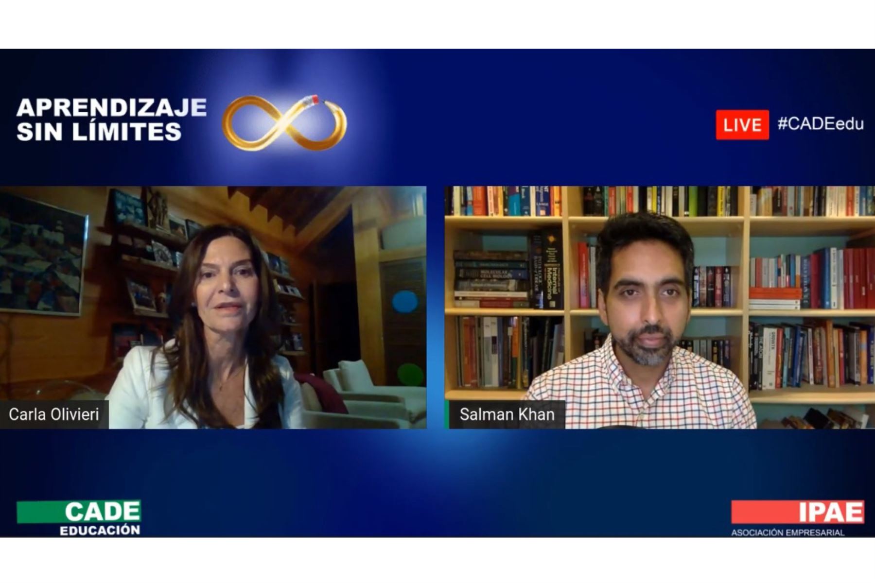 Salman Khan conversa con Carla Olivieri, presidenta de CADE Educación, Captura TV