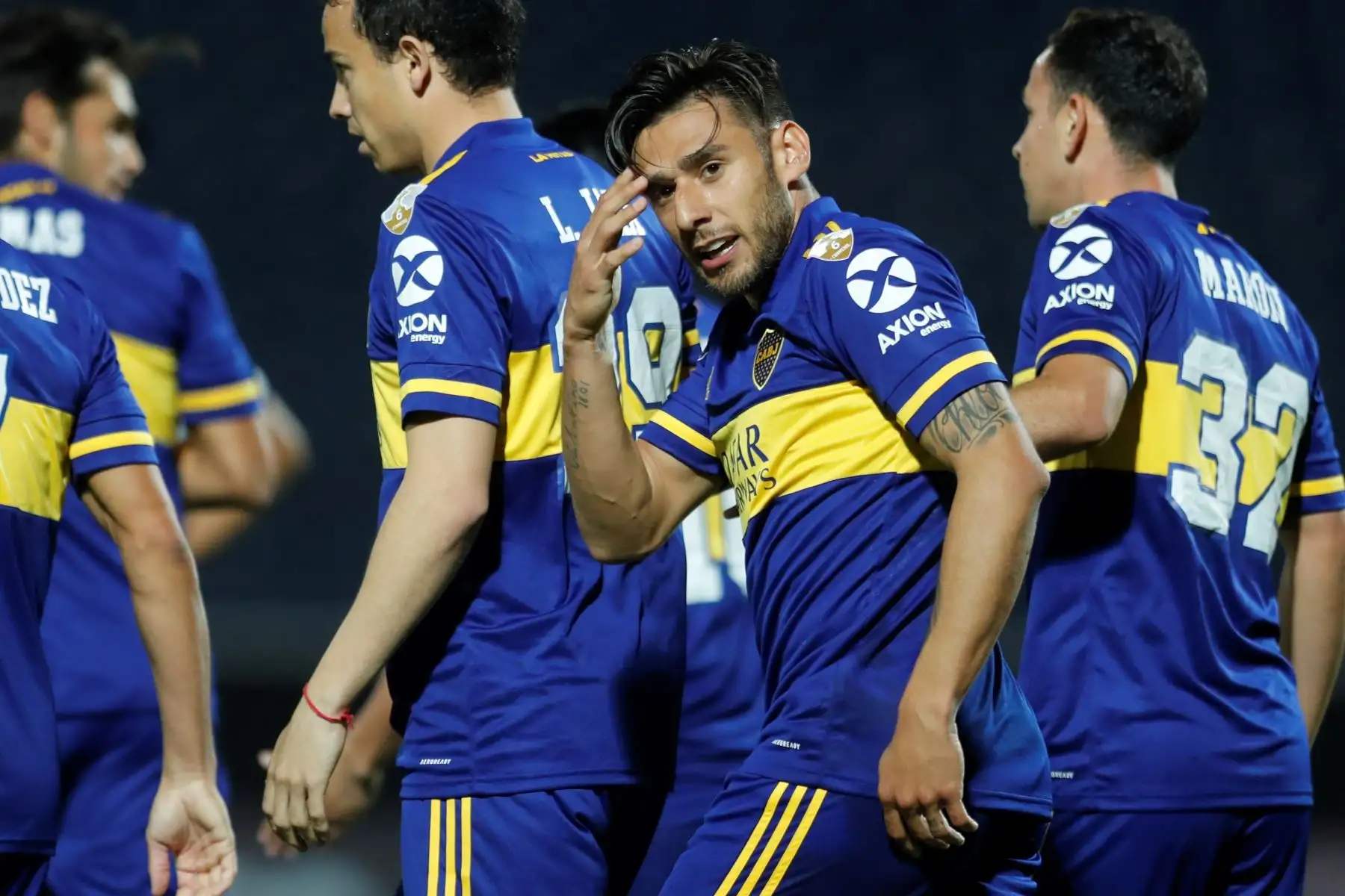 Eduardo Salvio de Boca Juniors celebra un gol, durante un partido del Grupo H de la Copa Libertadores entre Libertad y Boca Juniors, en el estadio La Nueva Olla en Asunción (Paraguay). 
Foto: EFE