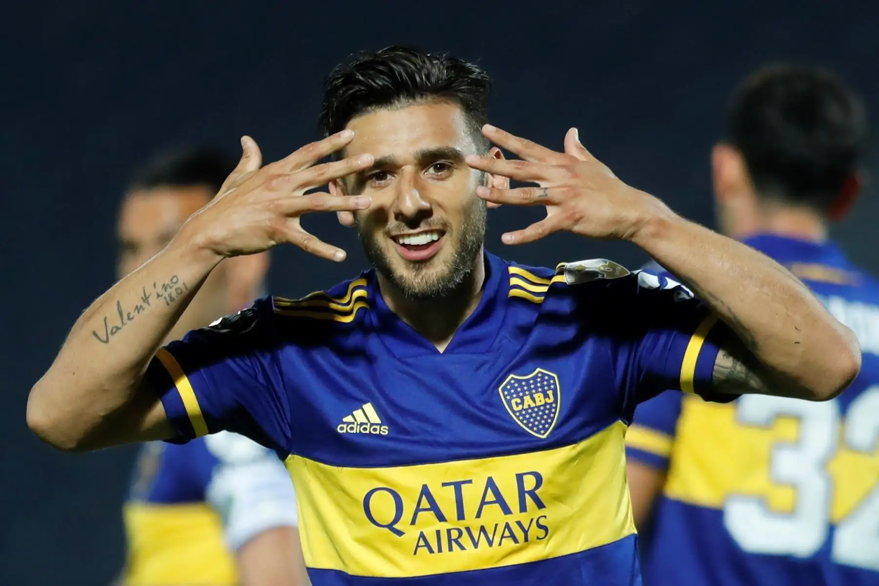 Eduardo Salvio de Boca Juniors celebra un gol, durante un partido del Grupo H de la Copa Libertadores entre Libertad y Boca Juniors, en el estadio La Nueva Olla en Asunción (Paraguay). 
Foto: EFE