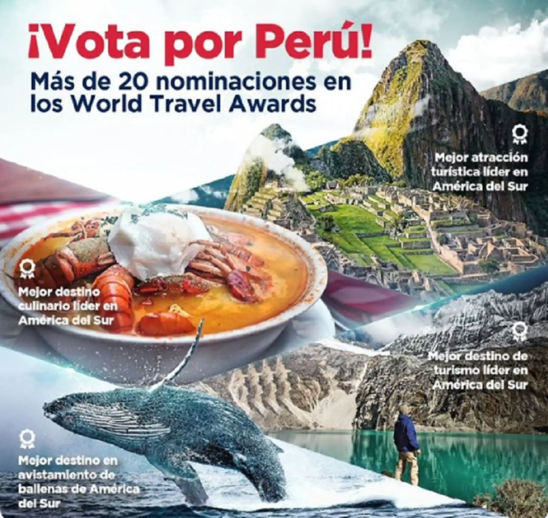 Machu Picchu, el Cañón del Colca, el balneario de Máncora, y las ciudades de Cusco y Lima encabezan las 24 nominaciones con las que el Perú compite en la edición sudamericana de los prestigiosos premios World Travel Awards 2020. Foto: Promperú