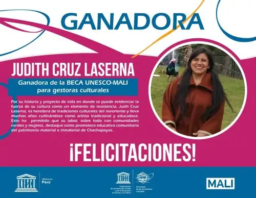 Judith Cruz Laserna de Amazonas es la ganadora de la beca para gestoras culturales que otorga la oficina de la Unesco en Perú y el Museo de Arte de Lima.
