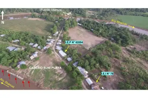 El Ingemmet calificó de zona de muy alto peligro por erosión e inundación fluvial en el caserío Suni Playa, en la región Loreto. Foto: Ingemmet