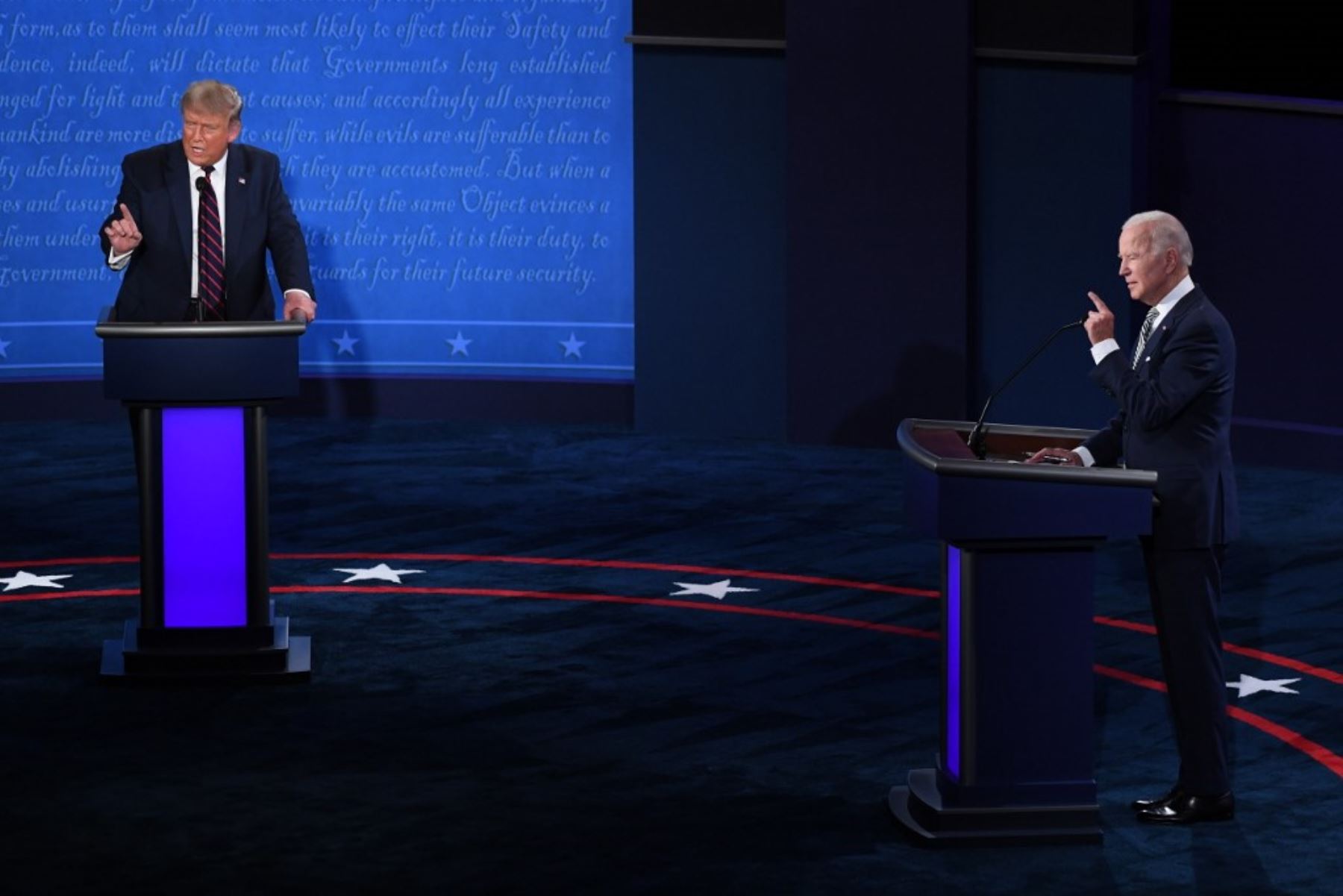 El presidente Donald Trump y el candidato demócrata Joe Biden participan en su primer debate presidencial en Estados Unidos. AFP
