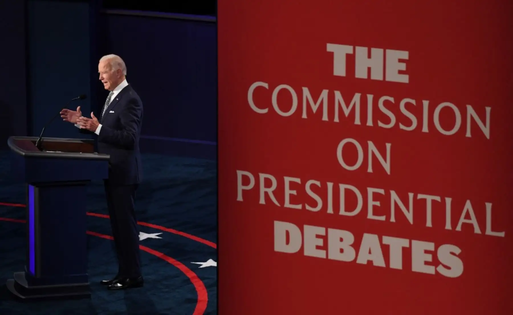 El presidente de los Estados Unidos, Donald Trump, y el candidato presidencial demócrata Joe Biden debaten en la Case Western Reserve University y Cleveland Clinic en Cleveland, Ohio. Foto: AFP