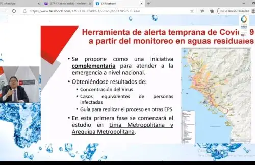 El Ministerio de Vivienda desarrolla un sistema de alerta temprana del covid-19 a traves del monitoreo de las aguas residuales. Plan se desarrollará en Arequipa y Lima para evitar posibles rebrotes. ANDINA/Difusión