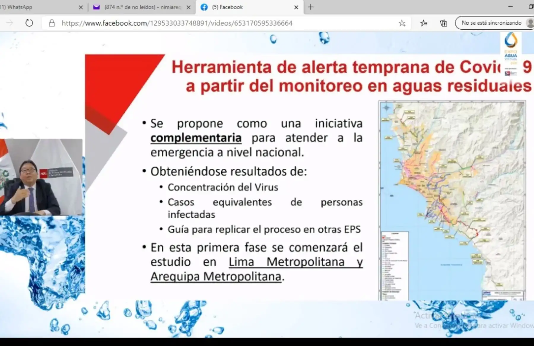 El Ministerio de Vivienda desarrolla un sistema de alerta temprana del covid-19 a traves del monitoreo de las aguas residuales. Plan se desarrollará en Arequipa y Lima para evitar posibles rebrotes. ANDINA/Difusión