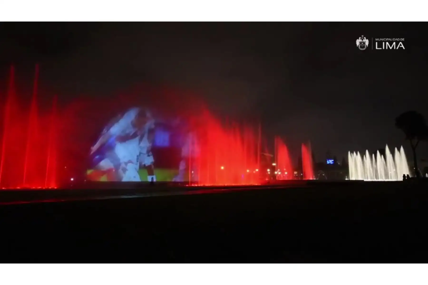 El Circuito Mágico del Agua organizó un "banderazo virtual" previo al partido entre Perú y Paraguay que se disputará este 8 de octubre en Asunción. La ceremonia consistió en proyectar imágenes de la selección peruana en una de las piletas del parque a ritmo de música criolla. Foto: ANDINA/Difusión