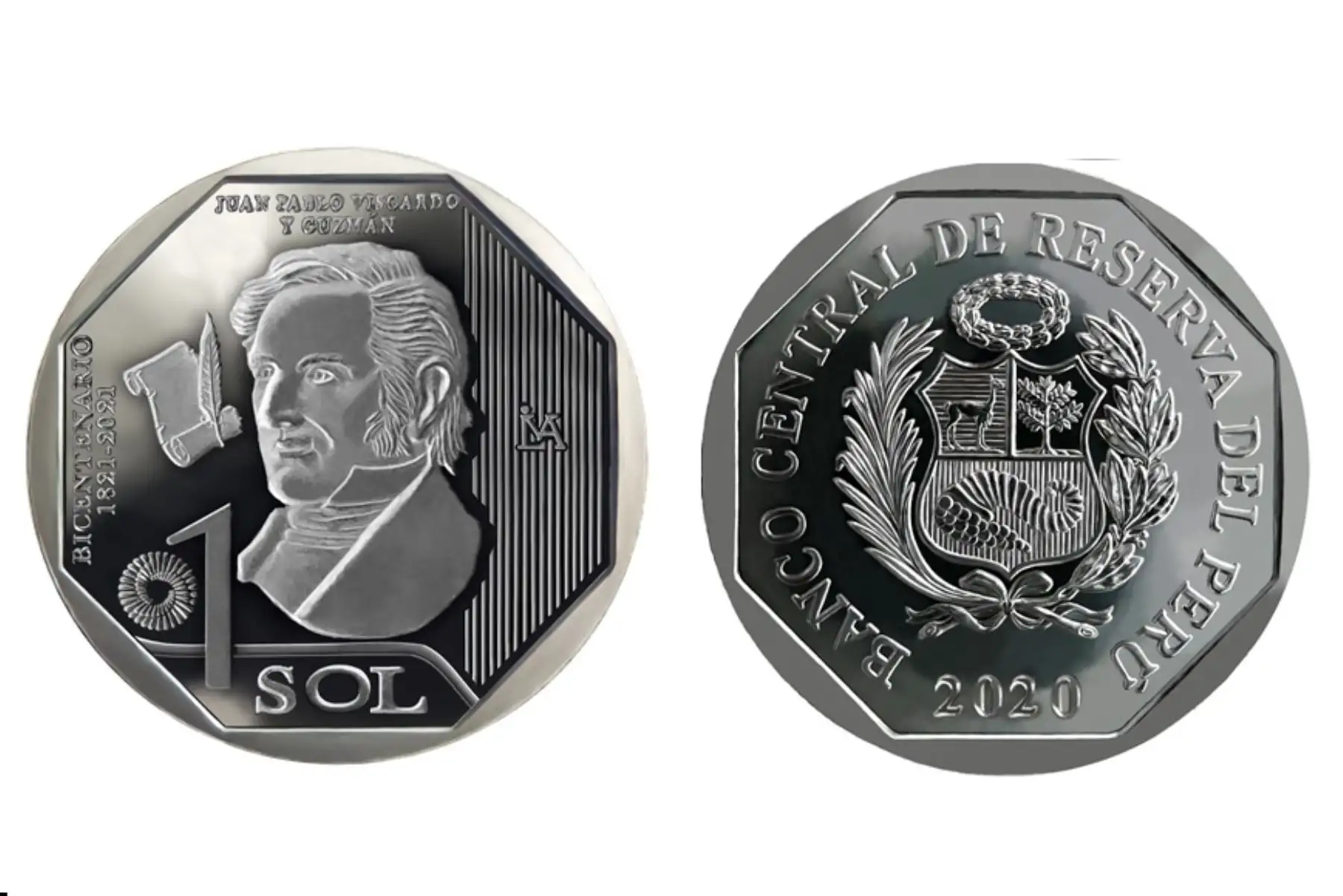 Moneda de S/1 alusiva a Juan Pablo Viscardo y Guzmán. Fuente: BCR.