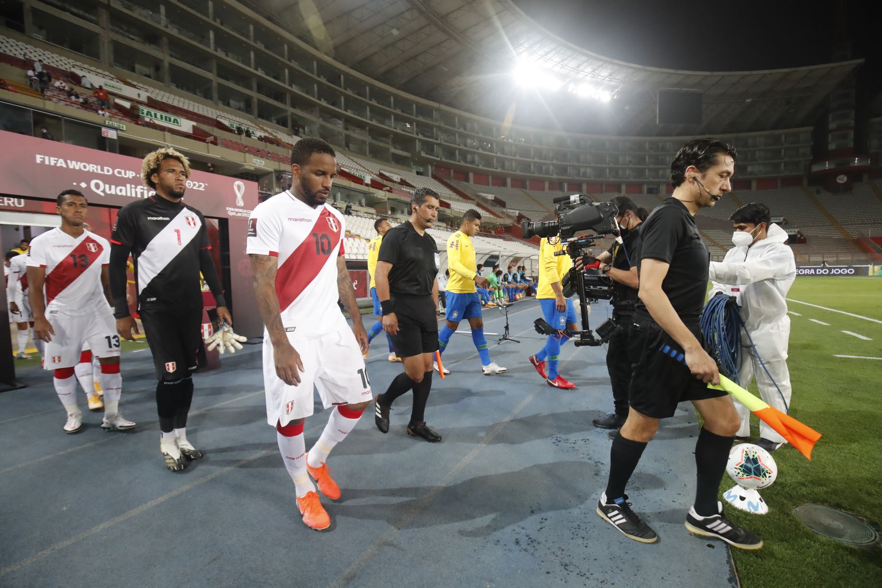 Perú enfrenta a brasil por la segunda fecha de las eliminatorias rumbo a Qatar 2022. Foto: Pool/FPP