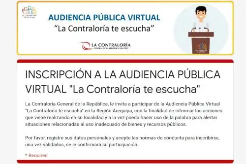 Plataforma de inscripción para participar en la audiencia pública virtual 