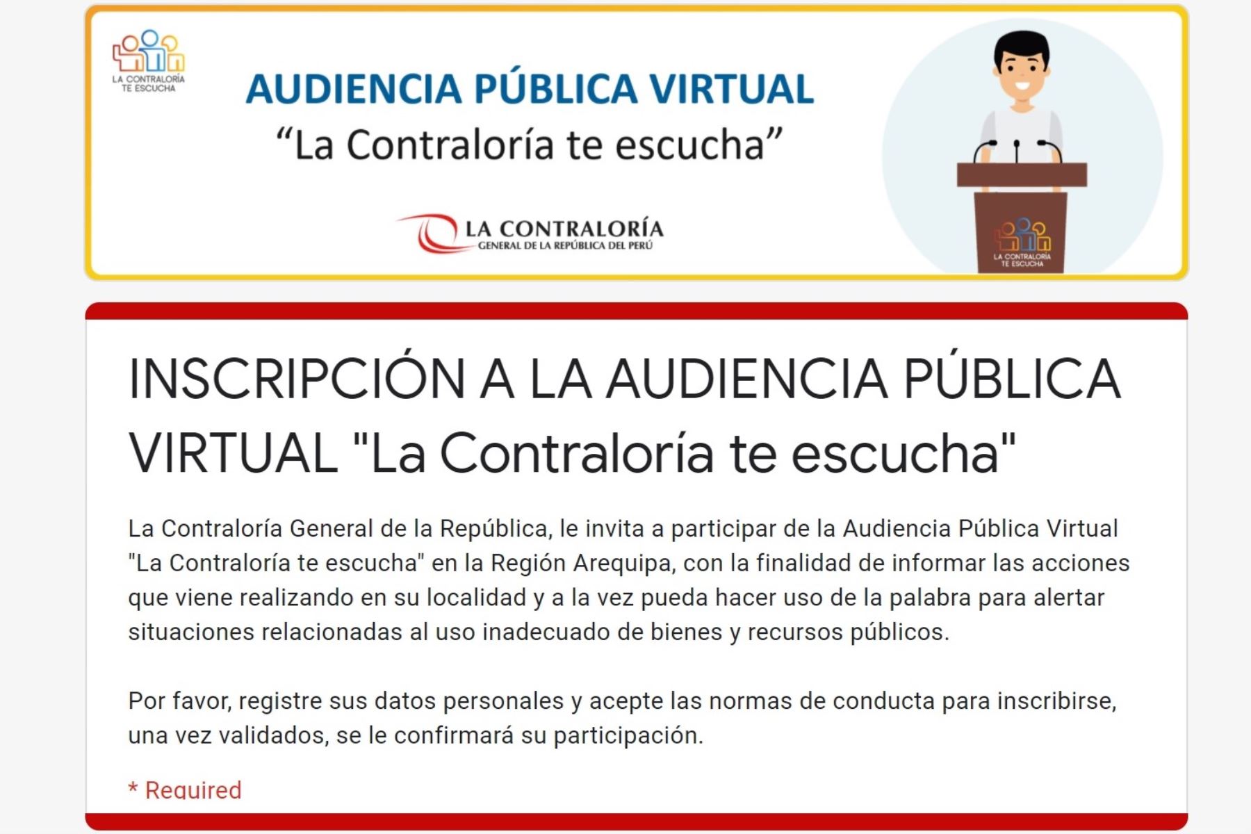 Plataforma de inscripción para participar en la audiencia pública virtual 