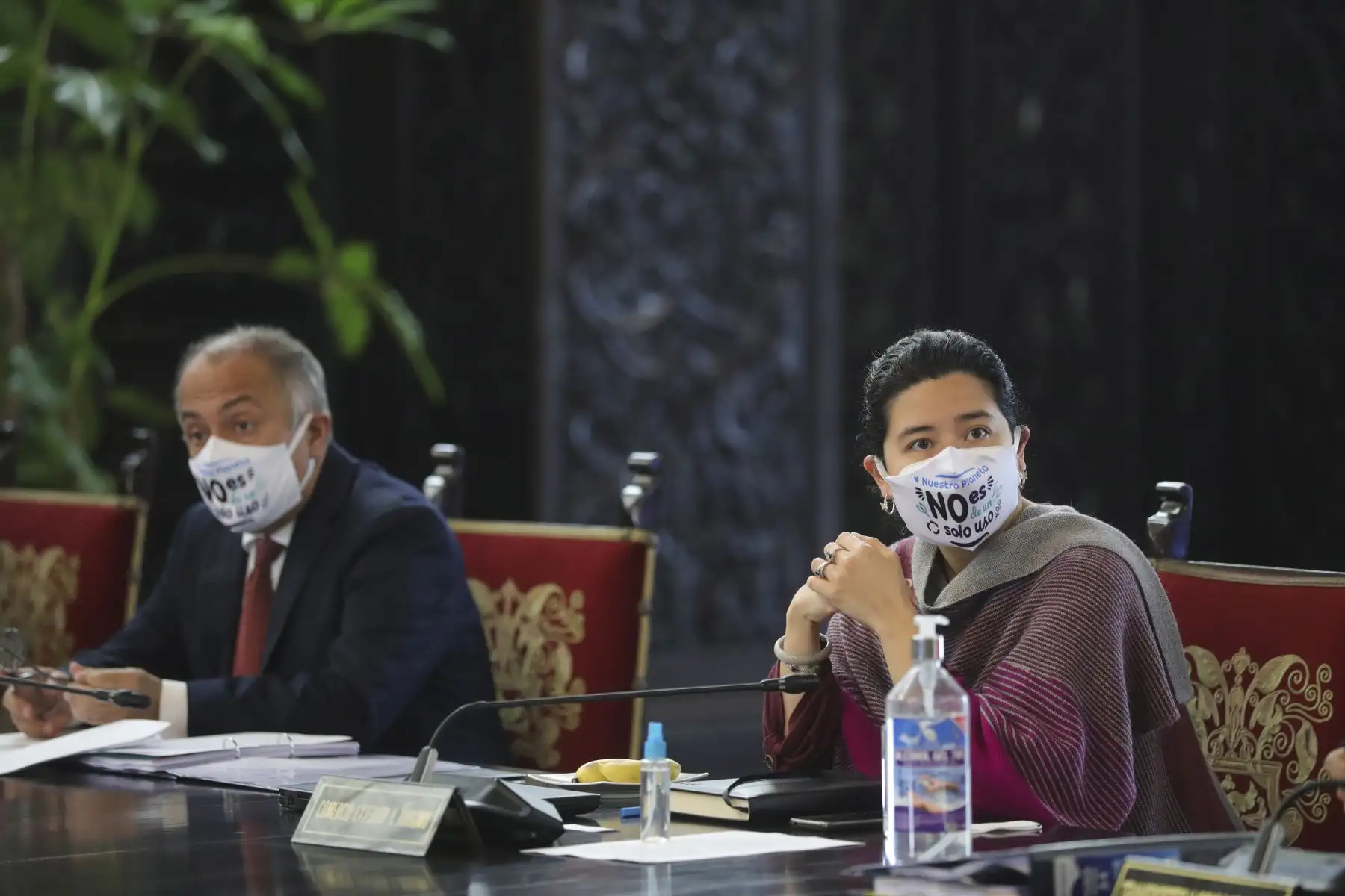 Presidente de la República, Martín Vizcarra en el marco del consejo de ministros, encabezó el lanzamiento de la campaña del Ministerio del Ambiente: Nuestro planeta no es de un solo uso, campaña que busca incentivar el uso de mascarillas reutilizables y empaques biodegradables, así como compostables en el delivery. Foto: ANDINA/Prensa Presidencia