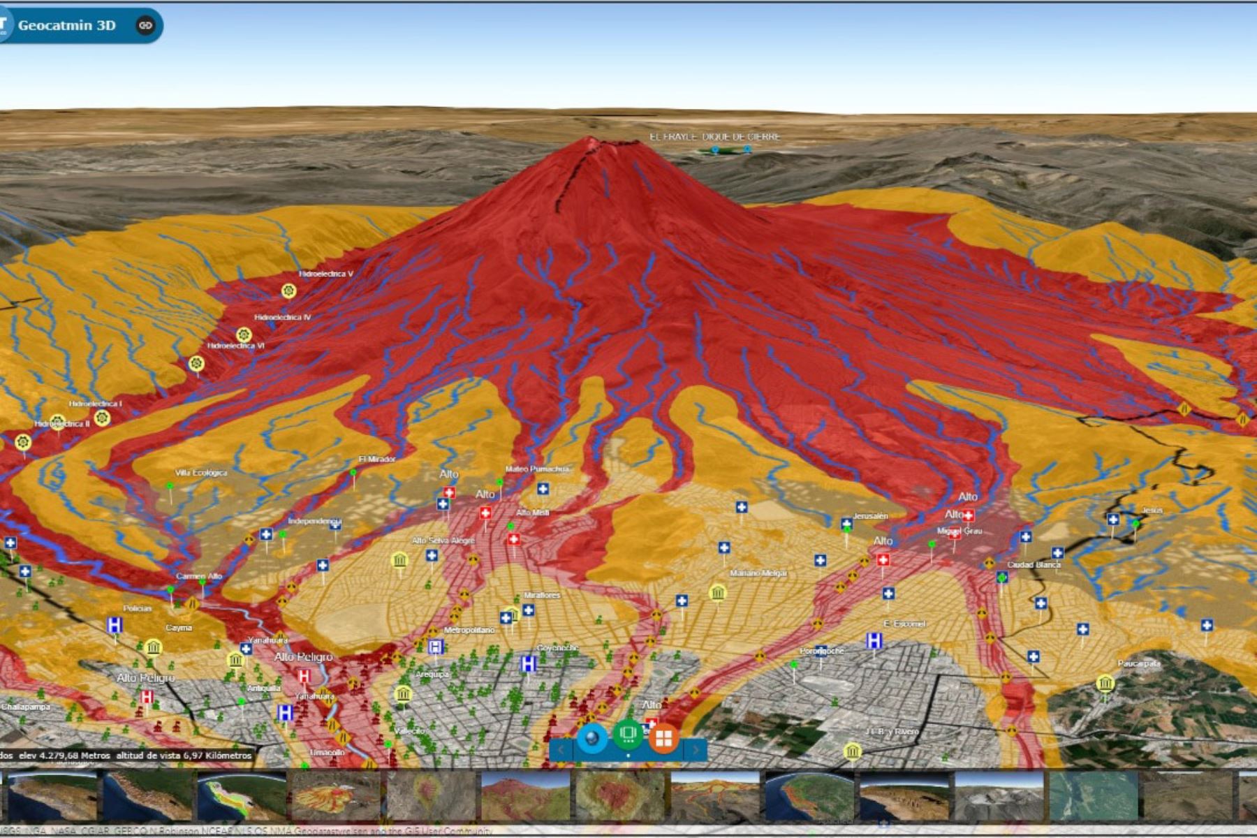 Imagen del mapa de peligros del volcán Misti (Arequipa) en 3D, elaborado por el Ingemmet. Foto: ANDINA/Difusión