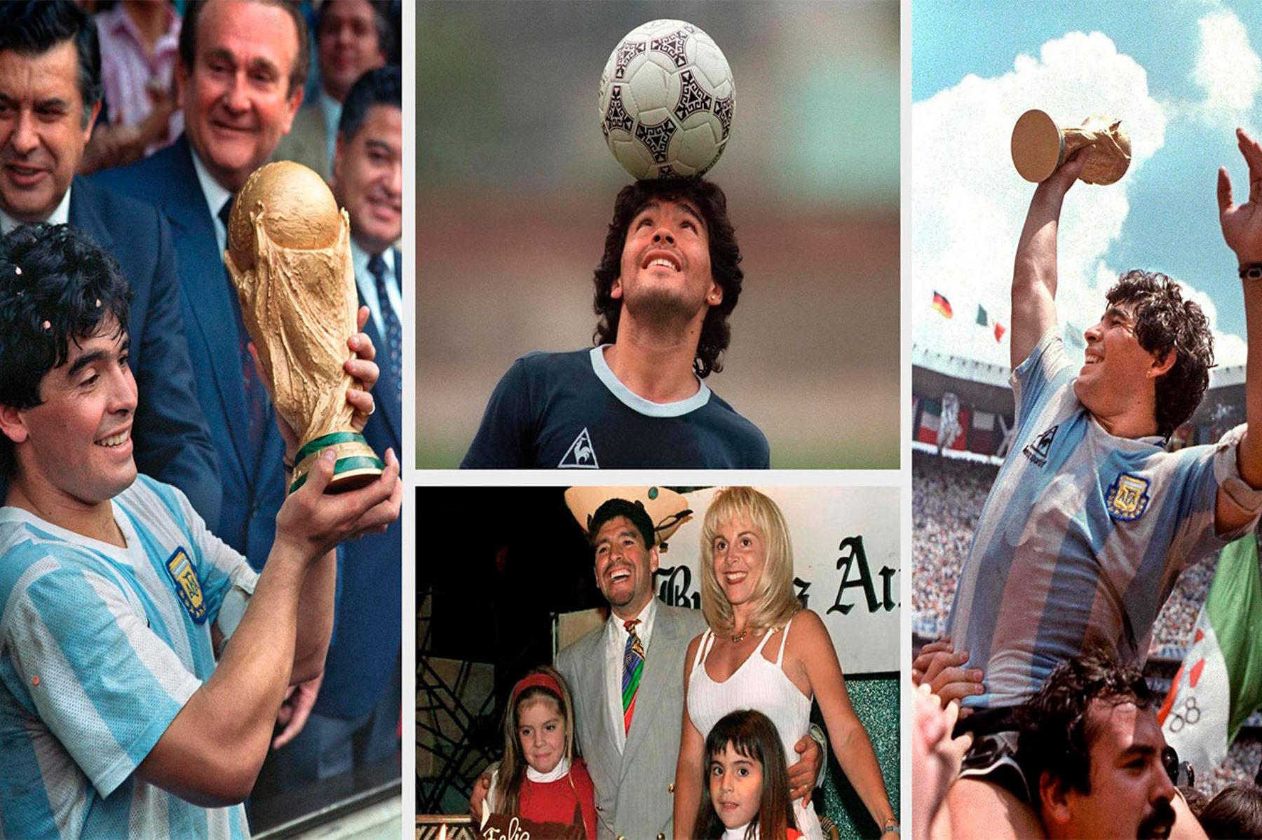 Grupo de imágenes de la leyenda del fútbol argentino Diego Maradona. Foto: AFP