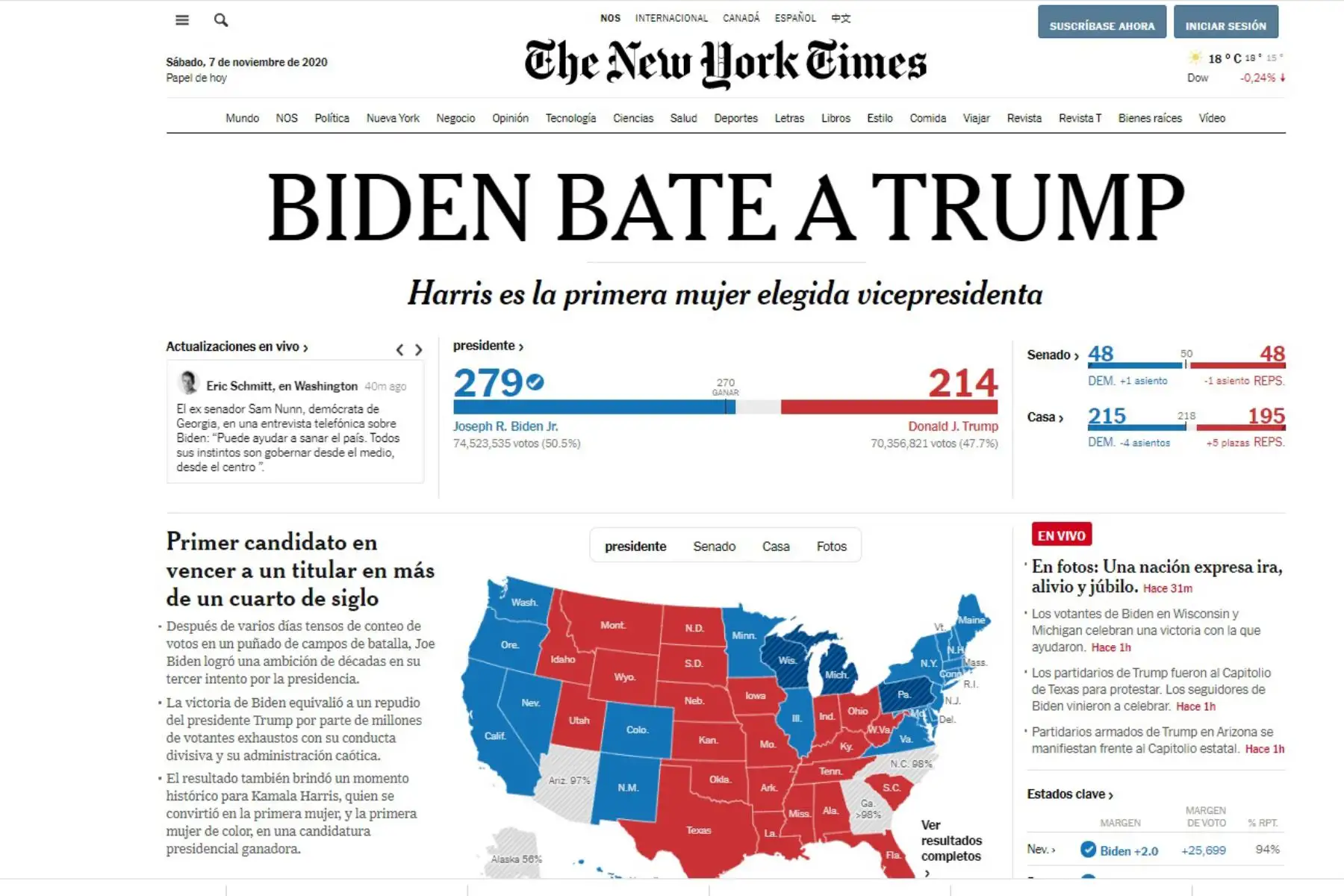 Pordada The New York Times.El mundo reacciona a la victoria de Joe Biden y Kamala Harris en las elecciones de EE.UU.
Foto: Internet