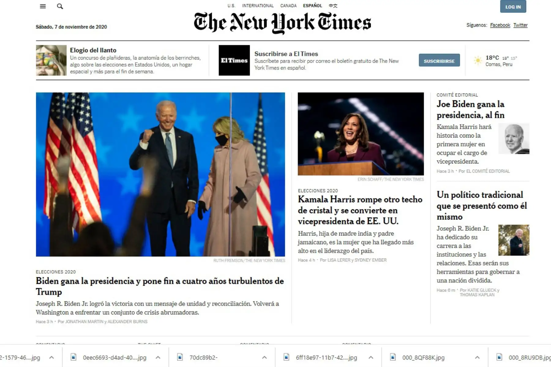 Pordada The New York Times.El mundo reacciona a la victoria de Joe Biden y Kamala Harris en las elecciones de EE.UU.
Foto: Internet