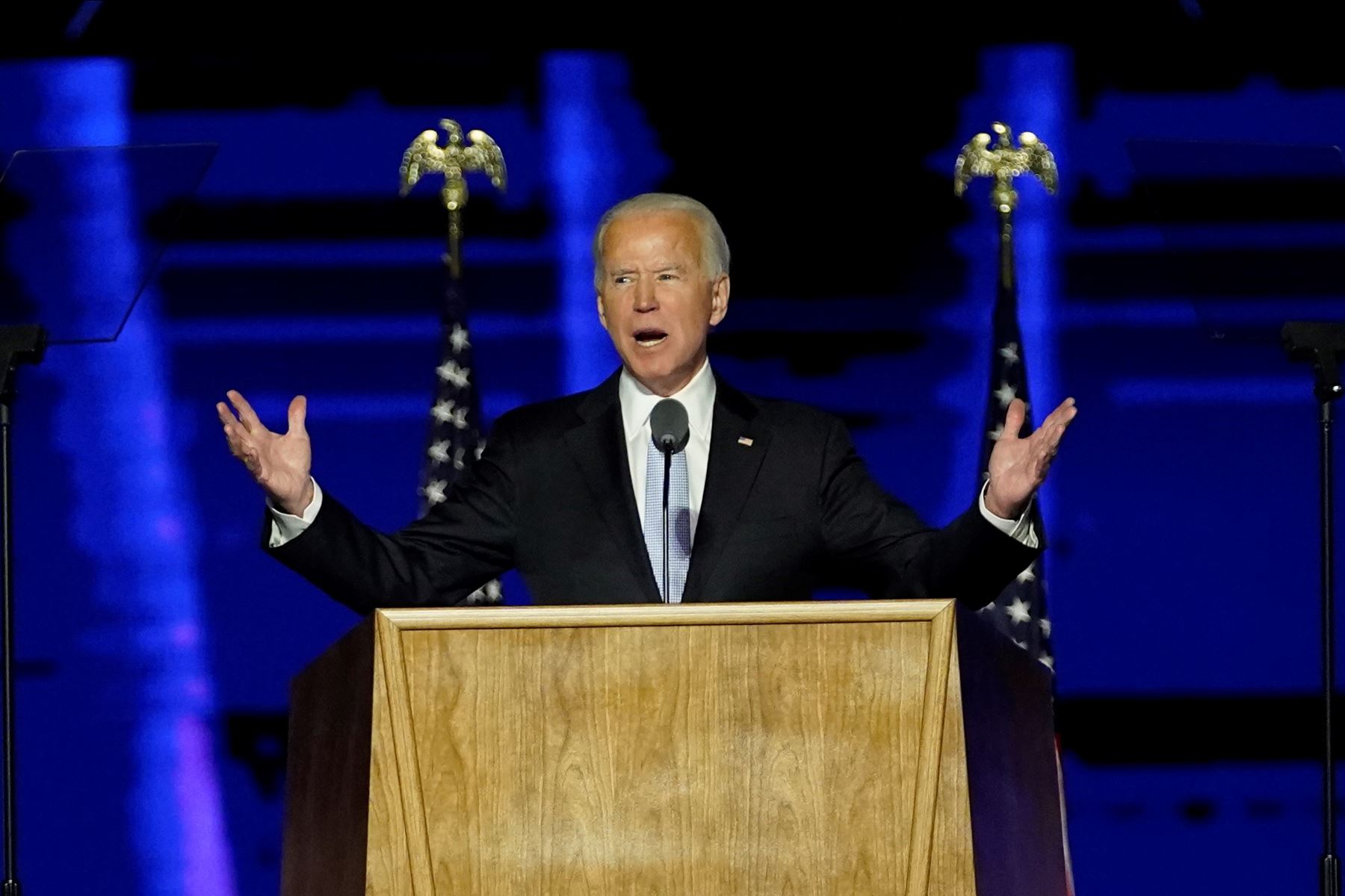 El presidente electo de EE. UU. Joe Biden, pronuncia un discurso en Wilmington, Delaware, luego de ser declarado ganador de las elecciones presidenciales de EE. UU.
Foto: AFP