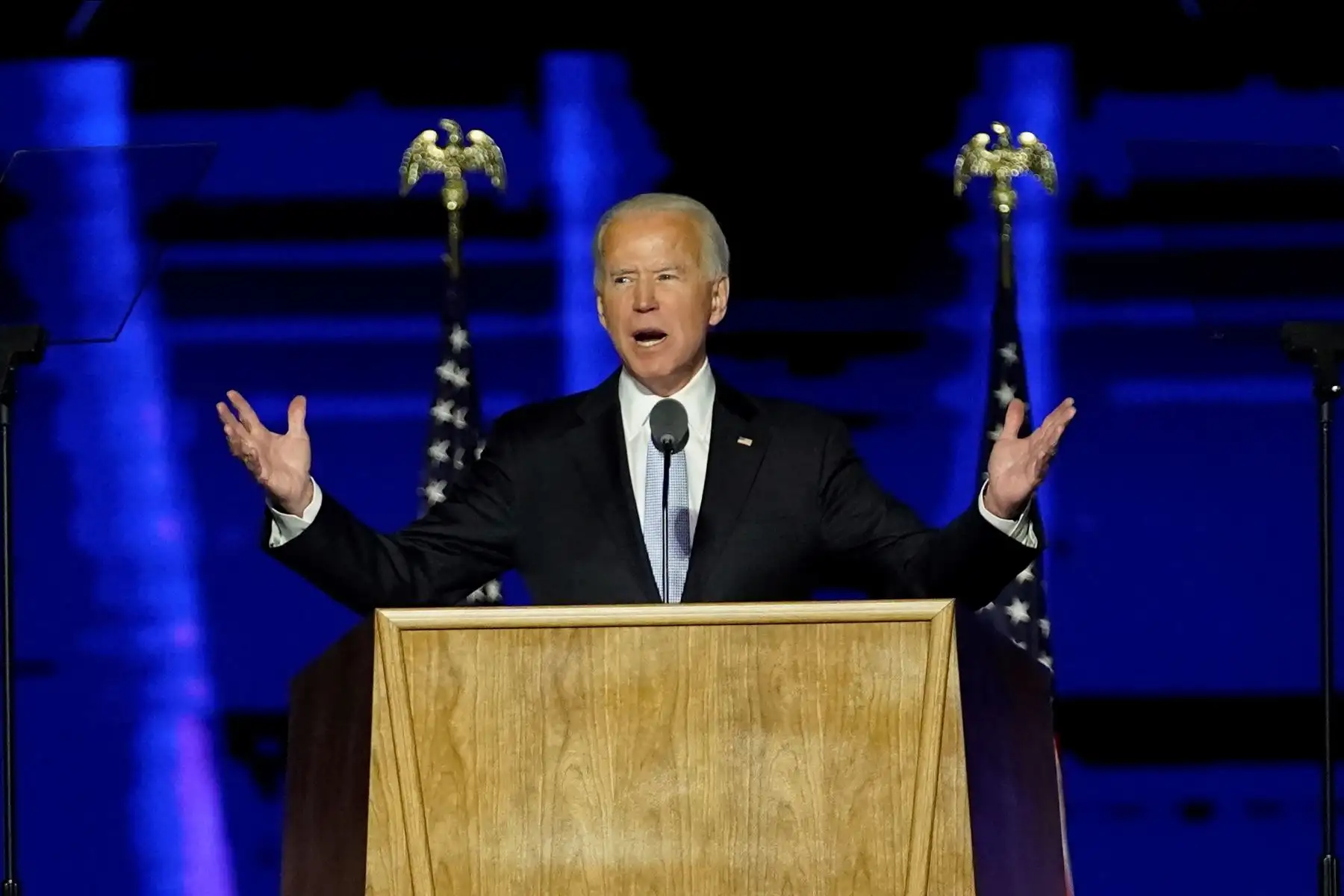 El presidente electo de EE. UU. Joe Biden, pronuncia un discurso en Wilmington, Delaware, luego de ser declarado ganador de las elecciones presidenciales de EE. UU.
Foto: AFP