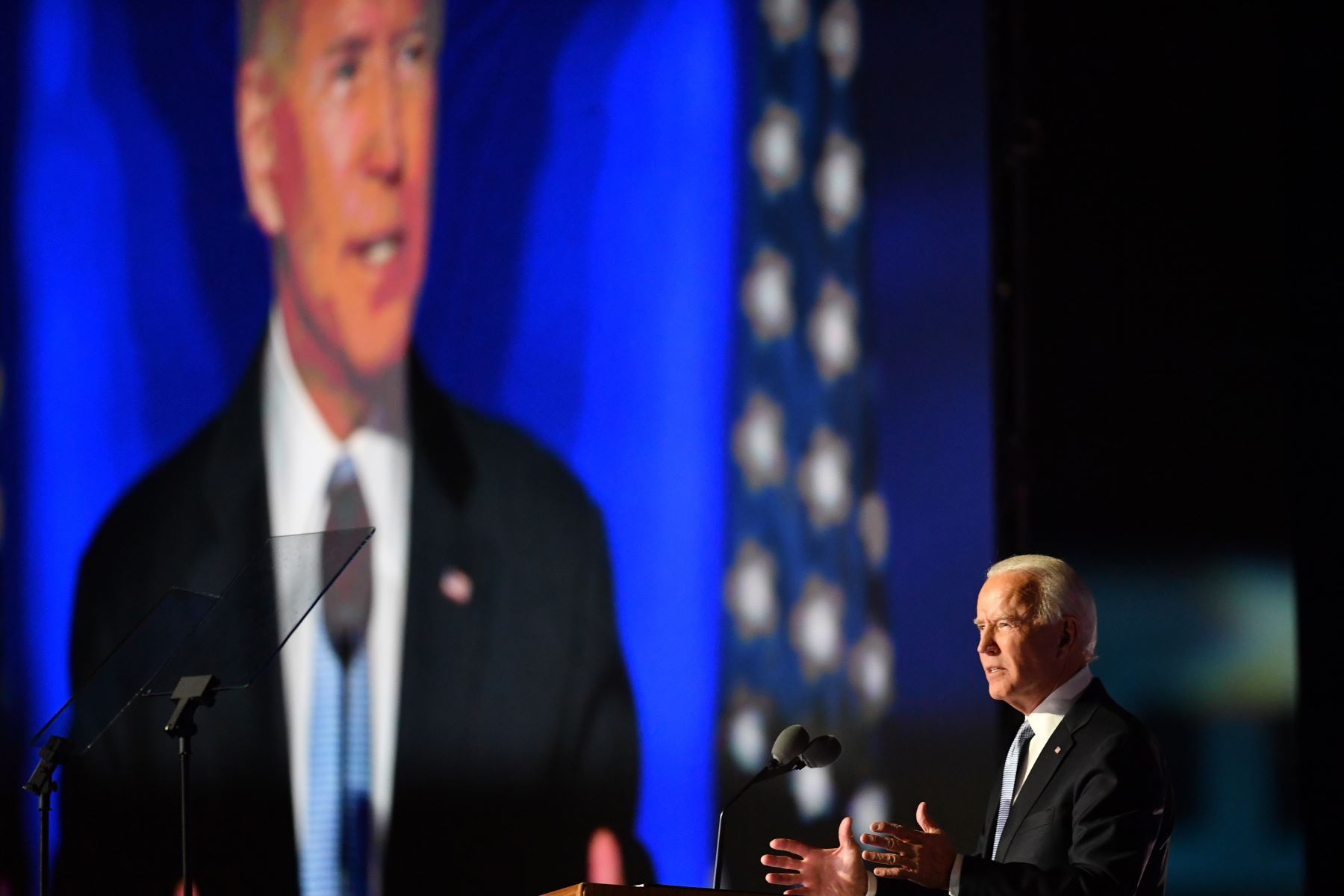 El presidente electo de los Estados Unidos, Joe Biden, pronuncia un discurso en Wilmington, Delaware, luego de ser declarado ganador de las elecciones presidenciales.
Foto: AFP