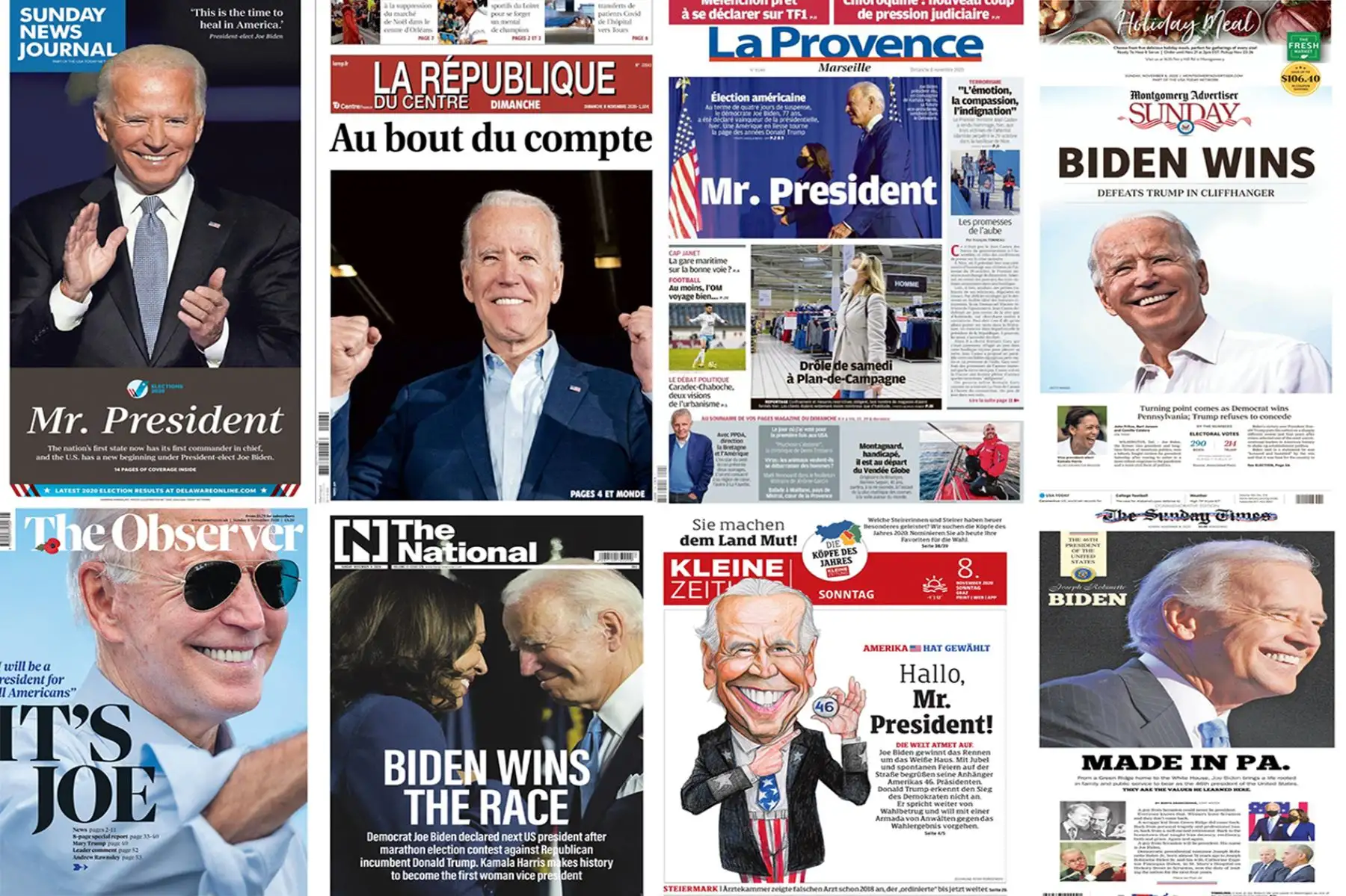 La victoria de Joe Biden en las elecciones de Estados Unidos, es portada en los principales diarios del mundo
