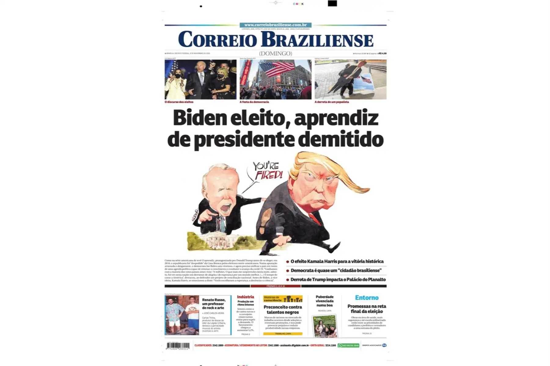 La victoria de Joe Biden en las elecciones de Estados Unidos, es portada en los principales diarios del mundo. Correio Brazilienze