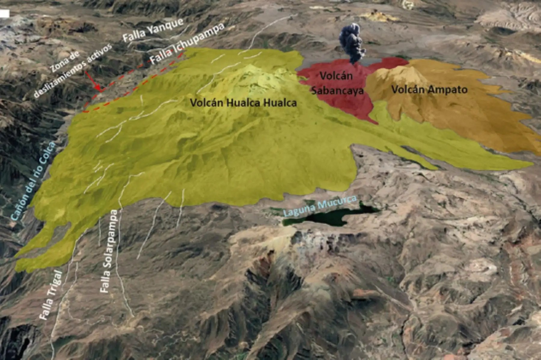 Las fallas geológicas activas controlan el emplazamiento de los volcanes Sabancaya, Ampato y Hualca Hualca. Foto: ANDINA/Ingemmet