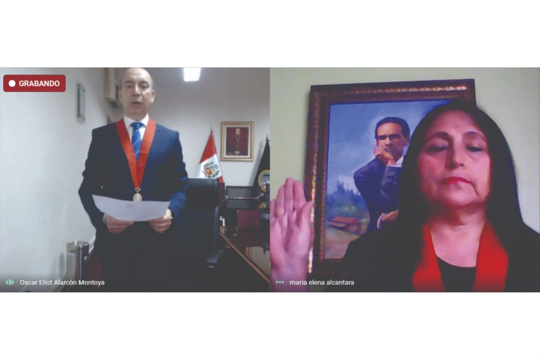 La presidenta del JEE de Trujillo, María Elena Alcántara Ramírez, juró de forma virtual. Foto: ANDINA/Difusión