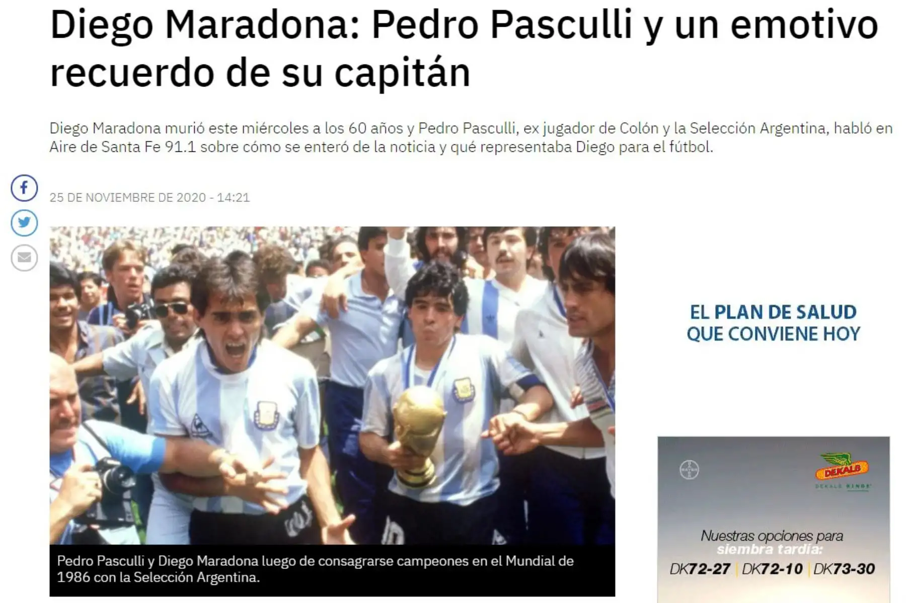 El ex futbolista Pedro Pasculli y un emotivo recuerdo de su capitán Diego Armando Maradona.
Foto: Aire Digital
