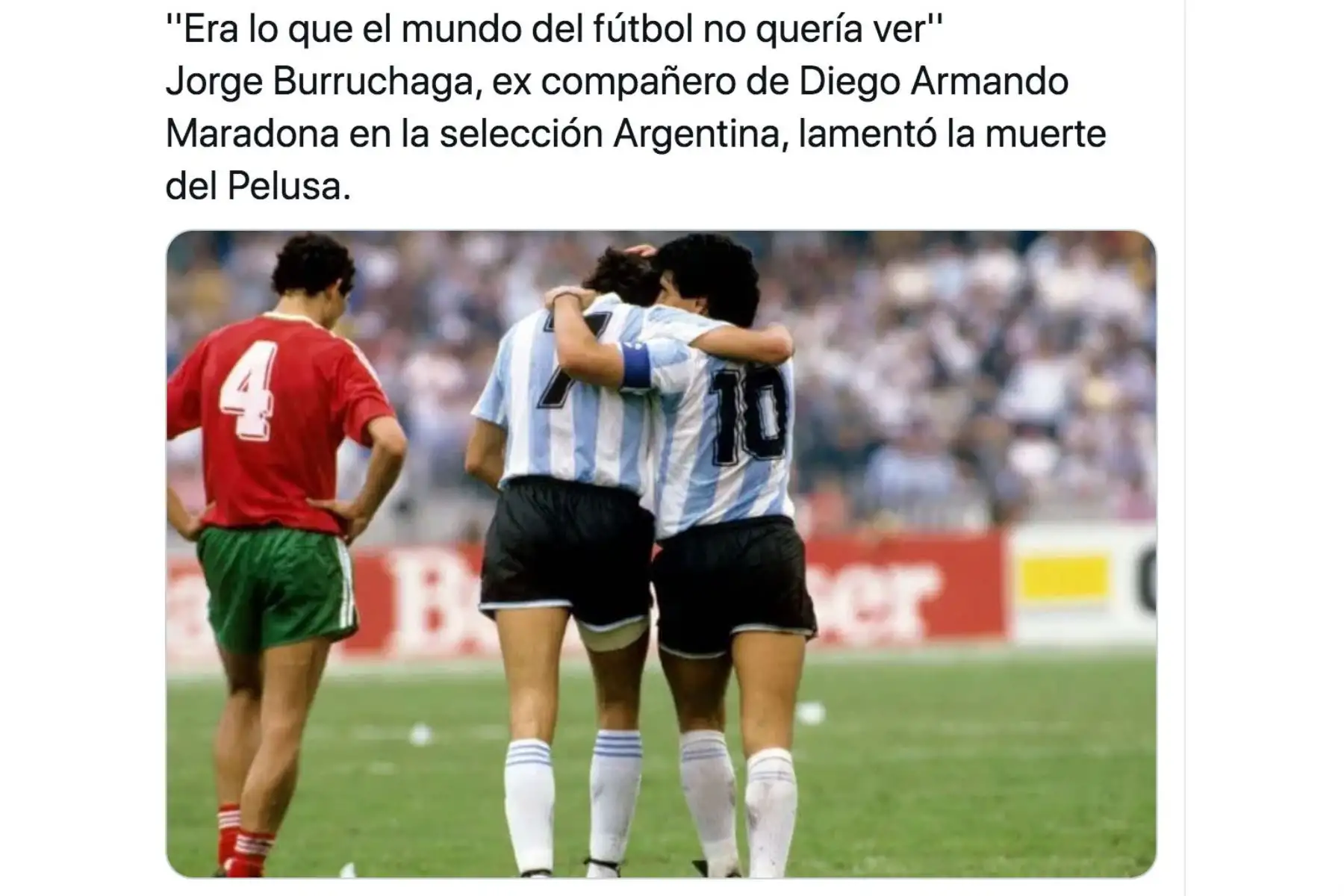 El ex futbolista Jorge Burruchaga,  compañero del astro argentino Diego Armando Maradona se despide en redes sociales de astro argentino.
Foto: Difusión