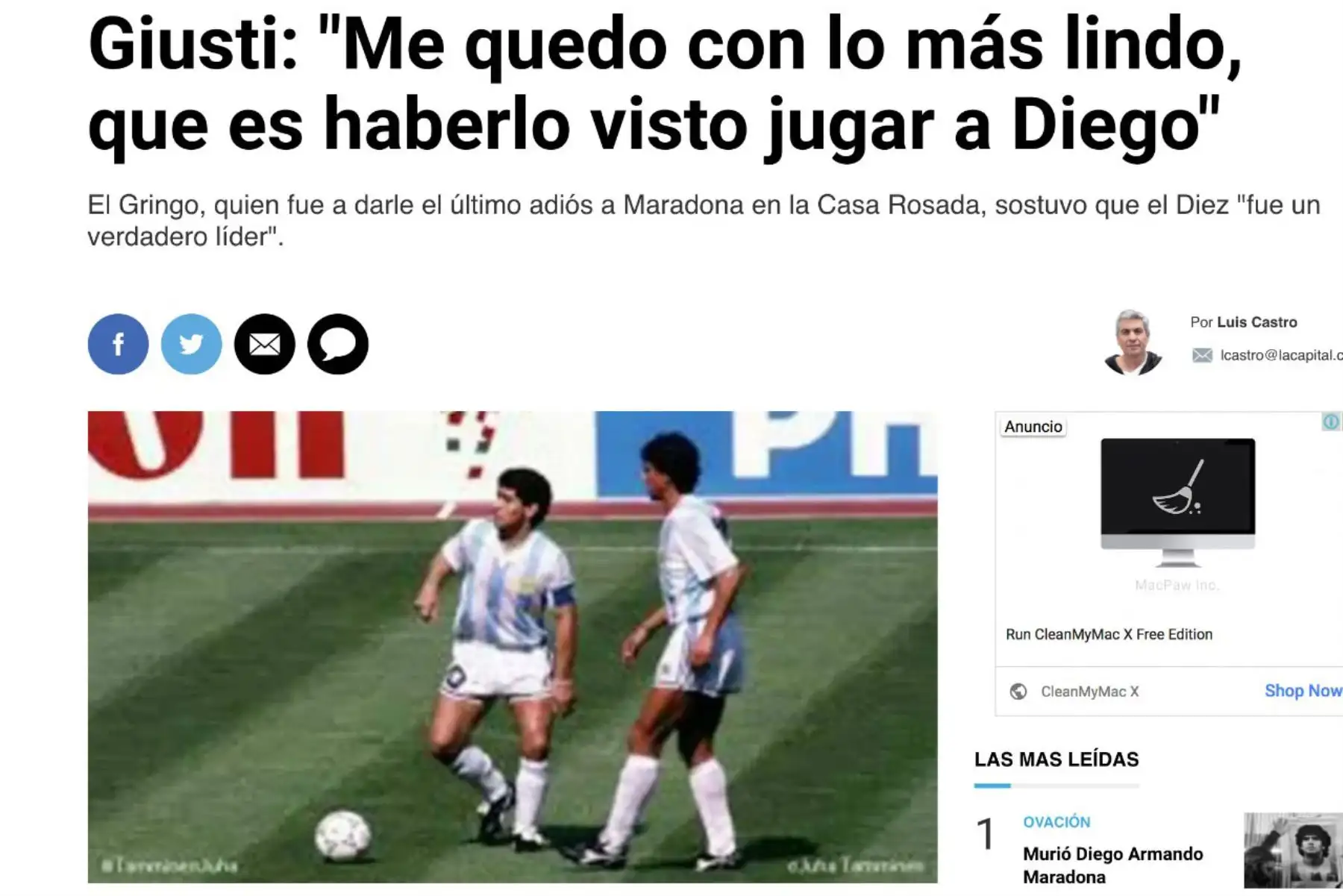 Ricardo Giusti  compañero de Diego Maradona en la selección argentina en México 