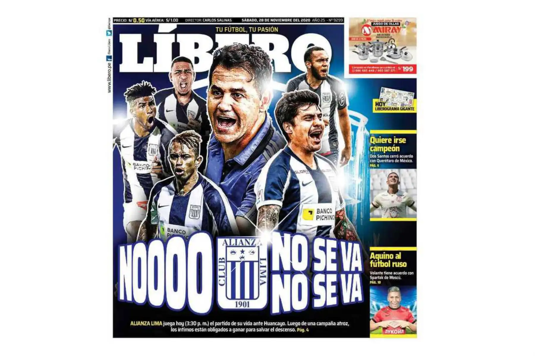 Así informaron algunos medios el descenso de Alianza Lima a la Segunda División. Líbero. Foto: Difusión