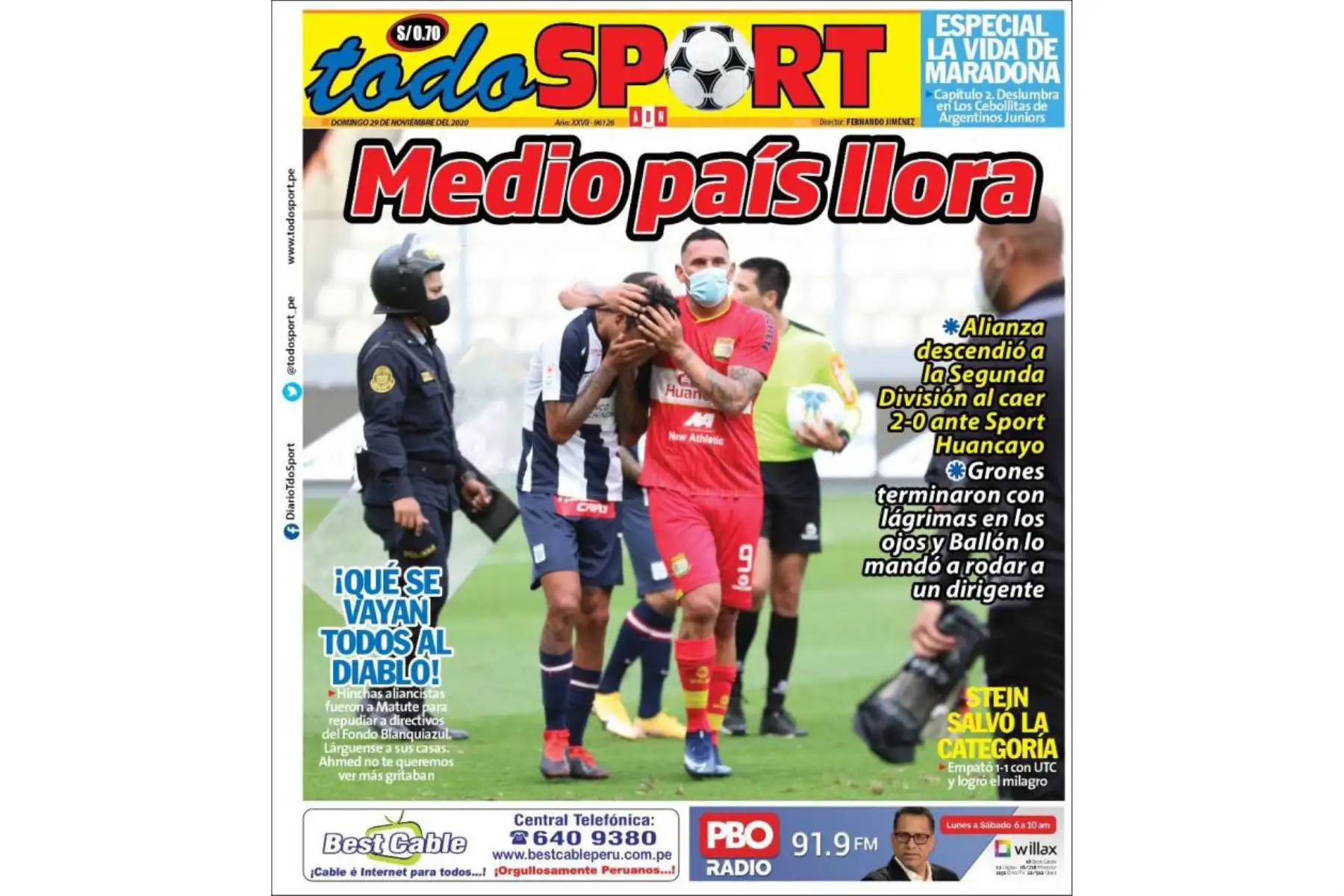 Así informaron algunos medios el descenso de Alianza Lima a la Segunda División. Todo Sport. Foto: Difusión