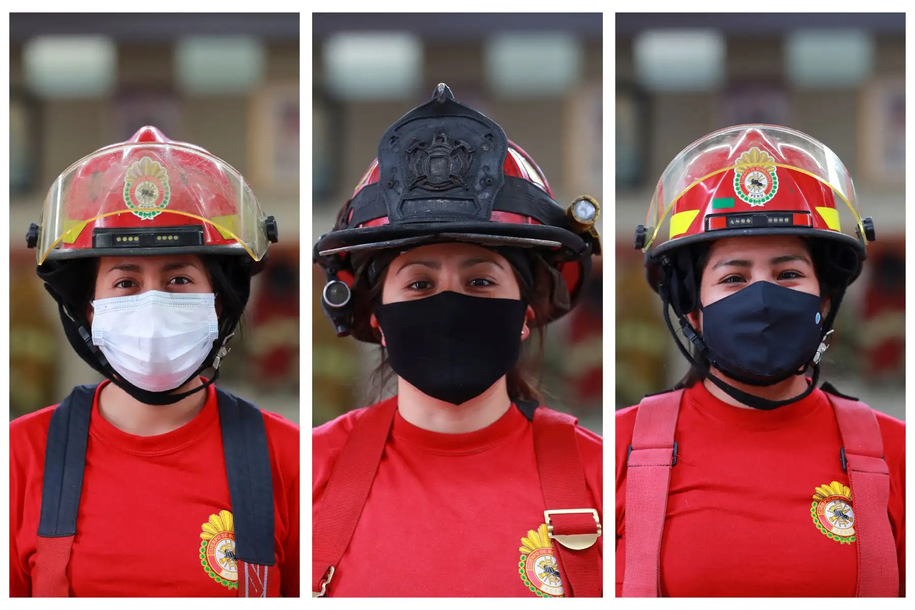 Hoy se conmemora el Día del Bombero Voluntario del Perú  y el 160° aniversario del Cuerpo General de Bomberos Voluntarios del Perú. Jóvenes bomberas de la compañía Jesús María 202. Shantal Quevedo Ylave (22), Dayanna Gutiérrez Carranza (23) Raquel Baldarrago Chambi (28). Foto: ANDINA/Carla Patiño