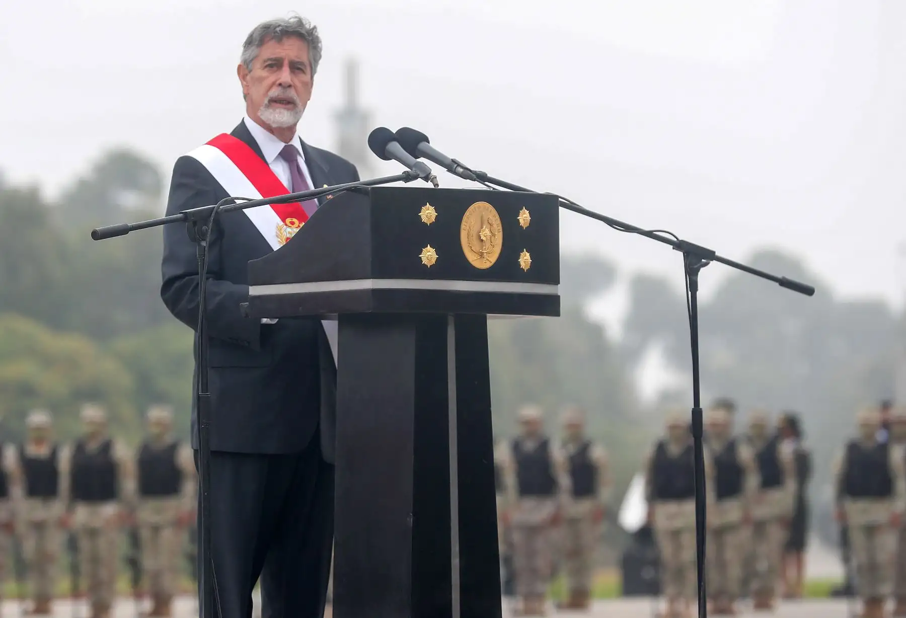 El Presidente de la República , Francisco Sagasti , encabeza la ceremonia por el 196º aniversario de la Batalla de Ayacucho y Día del Ejército realizada en el Cuartel General del Ejército de la ciudad de Lima.Foto: ANDINA/Presidencia Perú