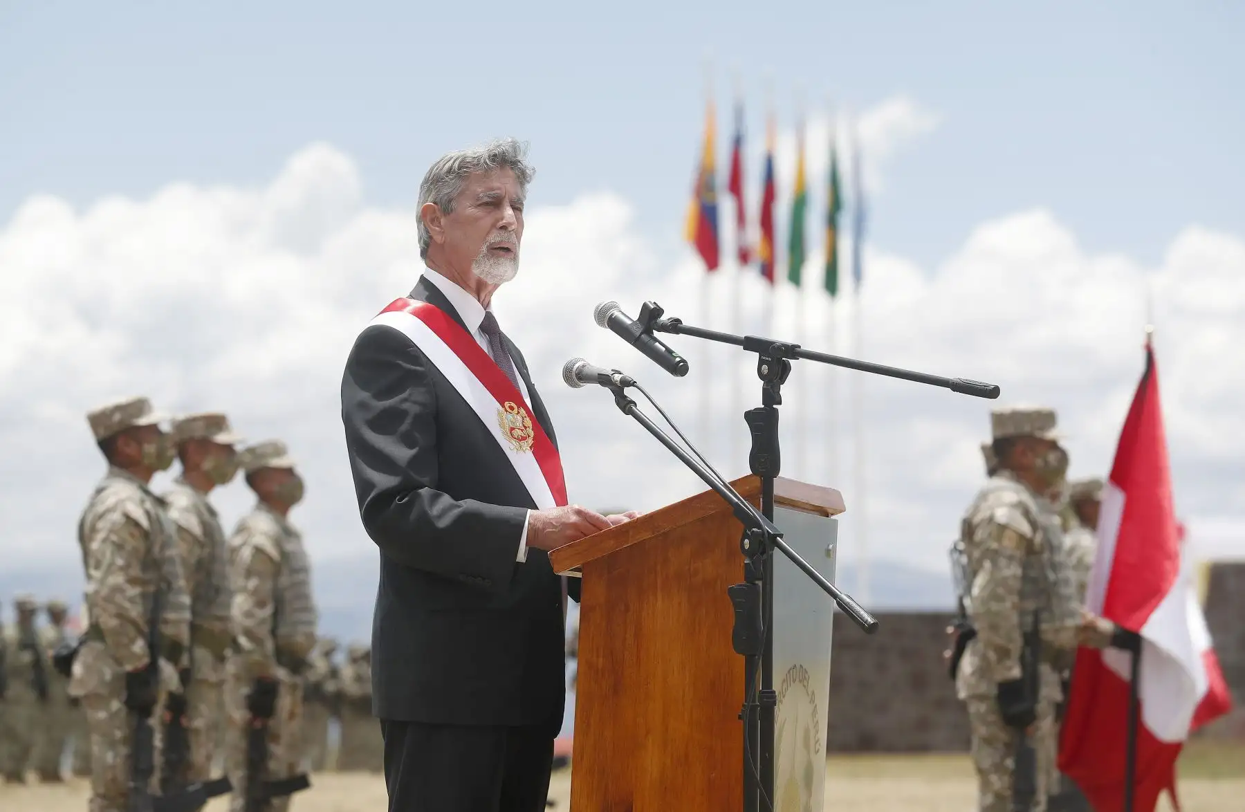 Presidente Francisco Sagasti, lidera la ceremonia de conmemoración por el 196.º aniversario de la Batalla de Ayacucho. desde el Santuario Histórico de la Pampa de la Quinua.
Foto: ANDINA/Presidencia Perú