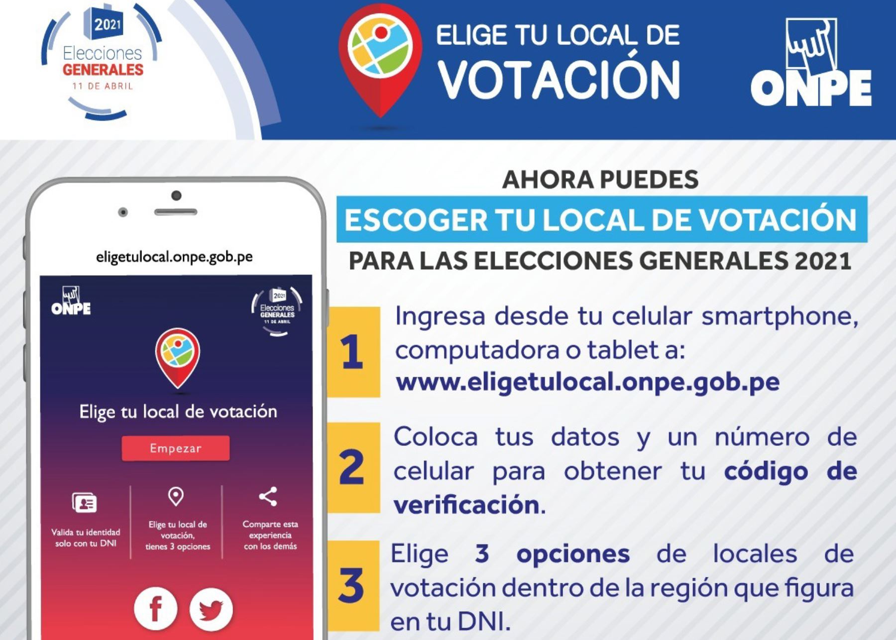 ONPE lanzó plataforma para elegir local de votación con miras a elecciones generales 2021.