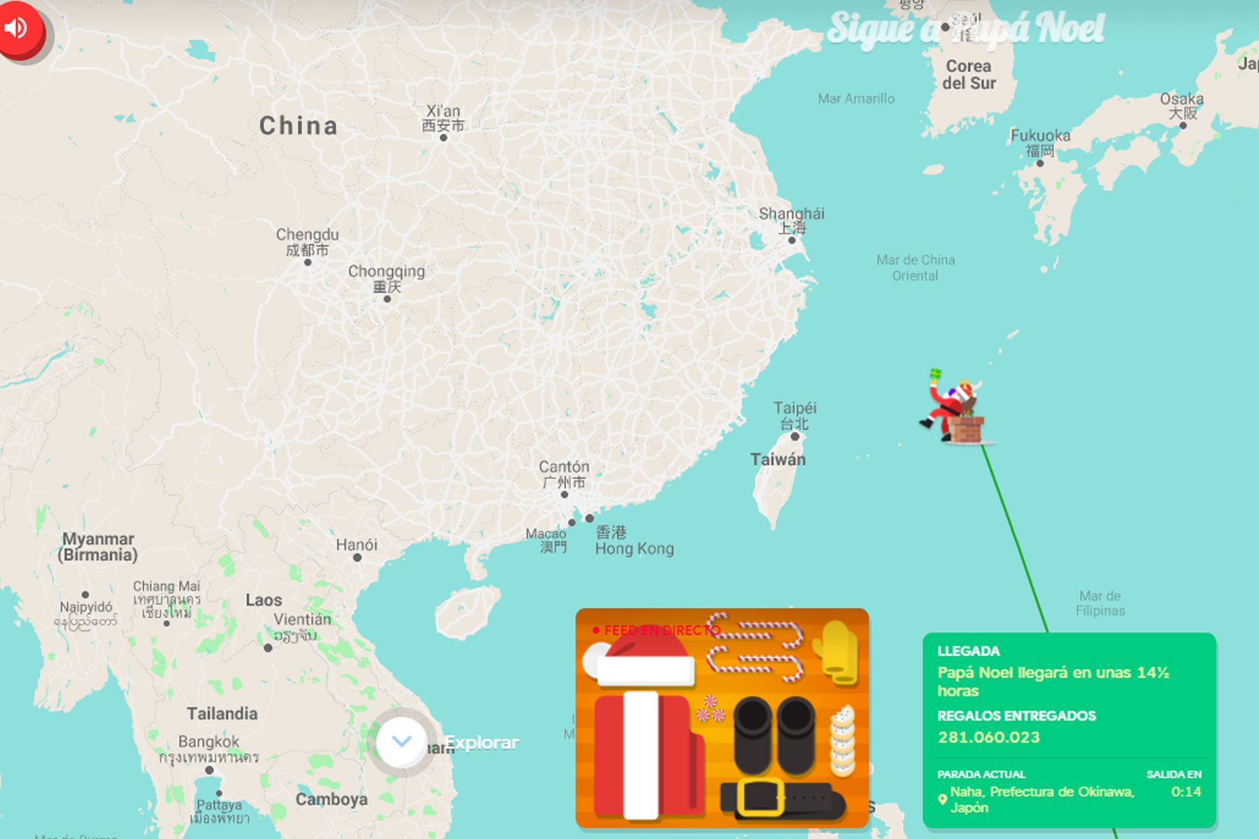 Santa Tracker permite saber dónde está Papá Noel "en tiempo real" durante la Noche Buena. Foto: Captura de pantalla.