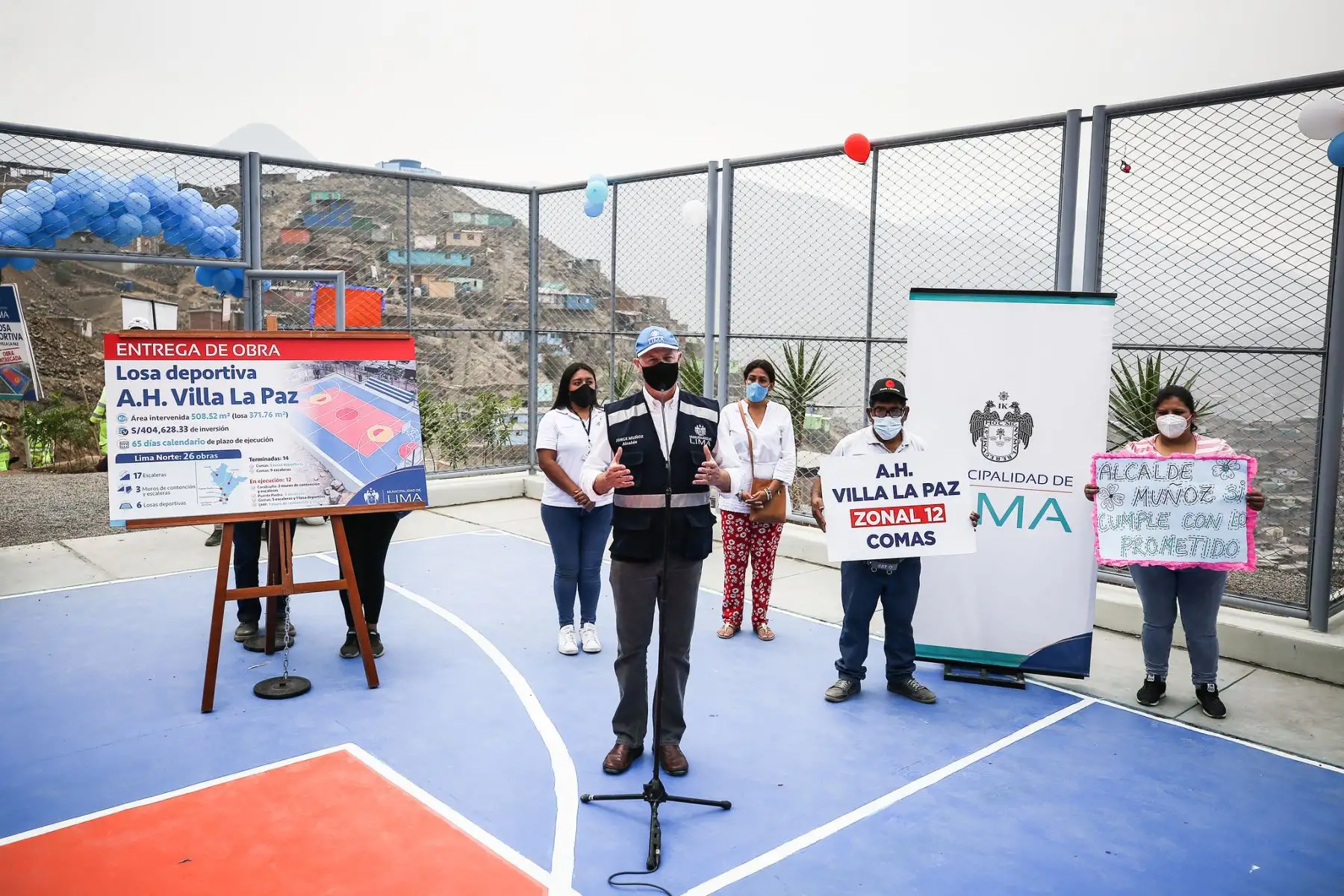En el asentamiento humano, Villa La Paz, inauguró una losa deportiva, cuya nversión fue de S/ 404 mil. ANDINA/Municipalidad de Lima