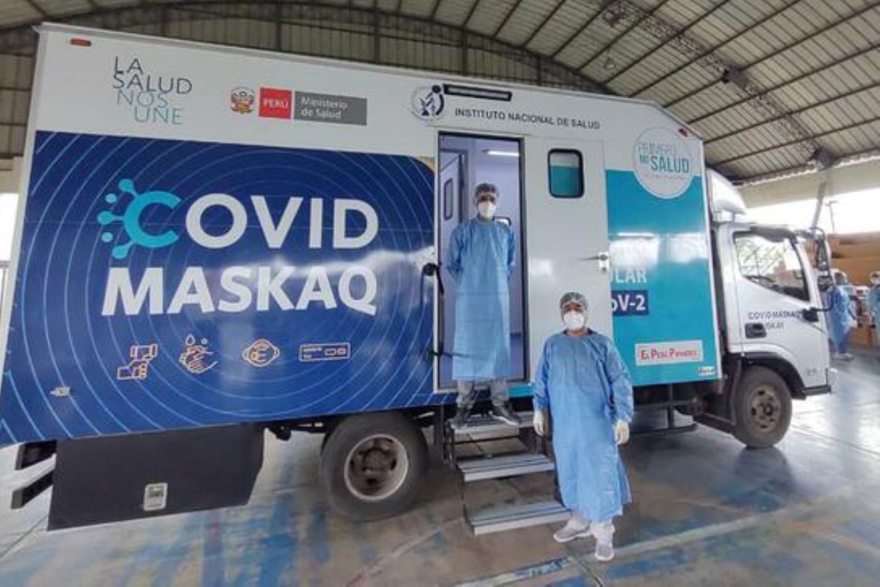 Ya se encuentra en Arequipa el Covid Maskaq, el laboratorio móvil del Minsa que ayudará a detectar posibles casos de coronavirus. ANDINA/Difusión