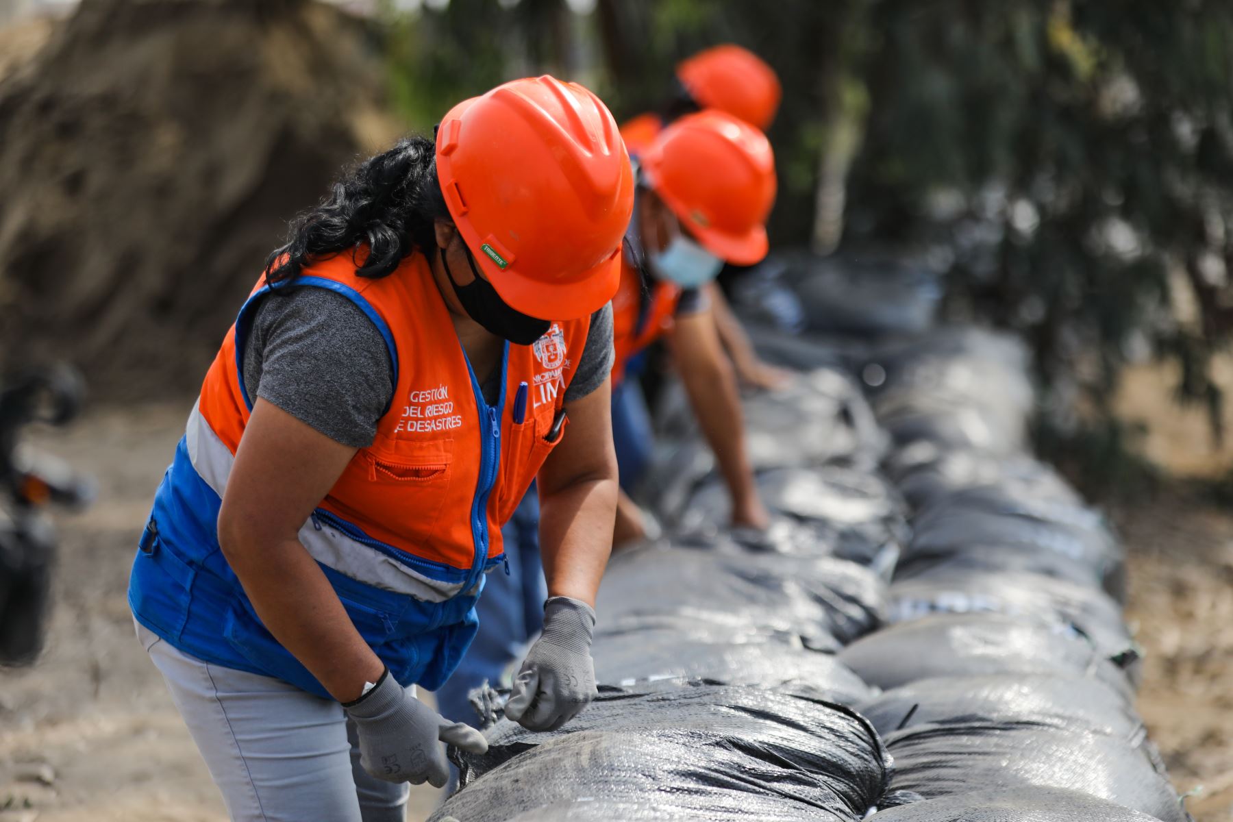 La Municipalidad Metropolitana de Lima, realizó el llenado de sacos terreros en el AH Nueva Caja de Agua en Cercado de Lima como medida de prevención ante un posible desborde del río Rímac. Foto: MML