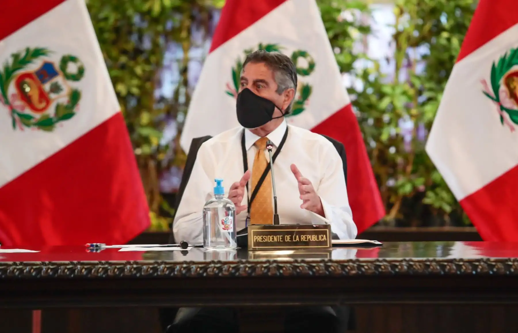 El presidente Francisco Sagasti, y la titular de la PCM, Violeta Bermúdez, lideran sesión del Consejo de Ministros, en la que se coordinan acciones frente a la emergencia sanitaria. Foto: ANDINA/PCM