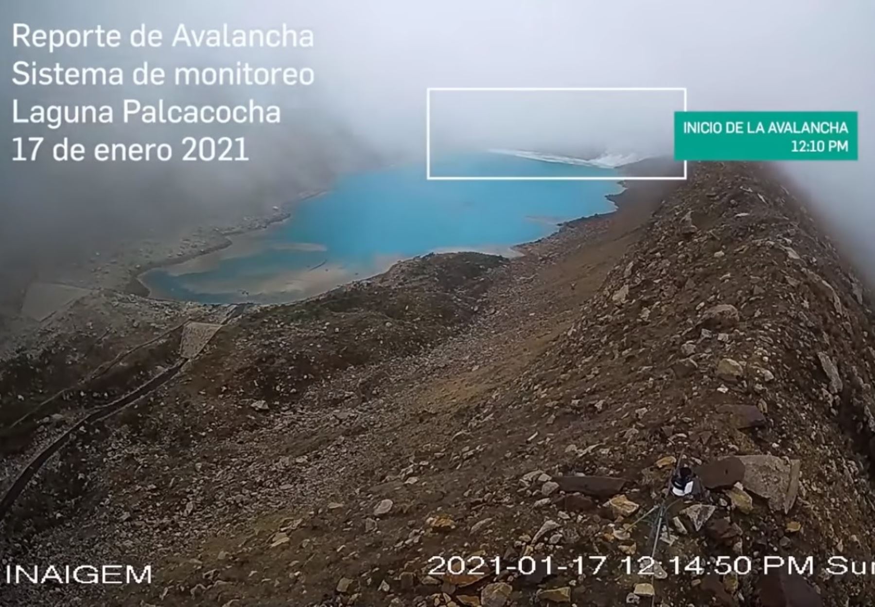 Inaigem confirmó que una avalancha de hielo y rocas se precipitó ayer sobre la laguna Palcacocha, en Áncash, sin causar daños personales o materiales. ANDINA/Difusión
