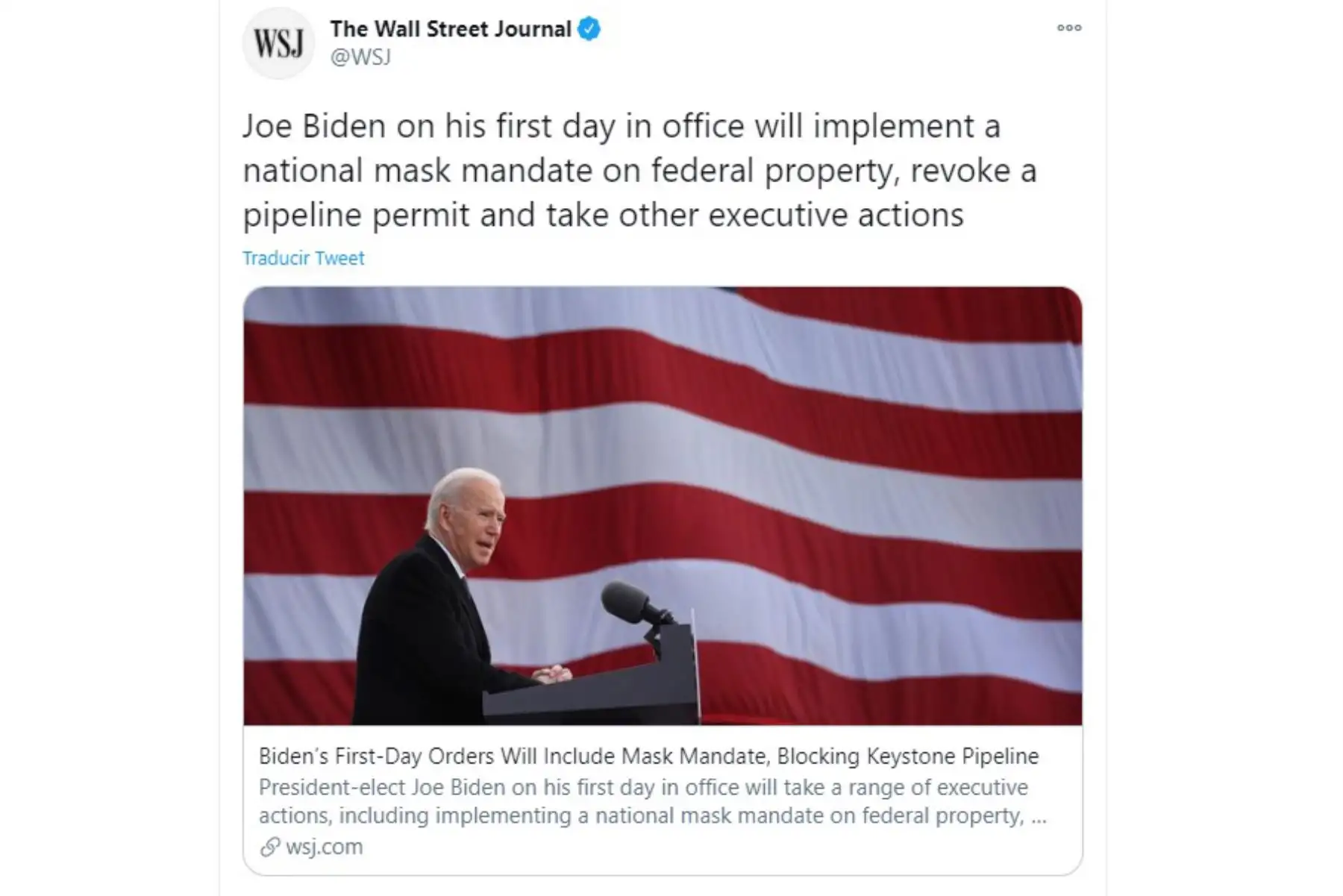Así informa la prensa mundial sobre la histórica juramentación de Joe Biden, como presidente de los Estados Unidos.The Wall Street Journal