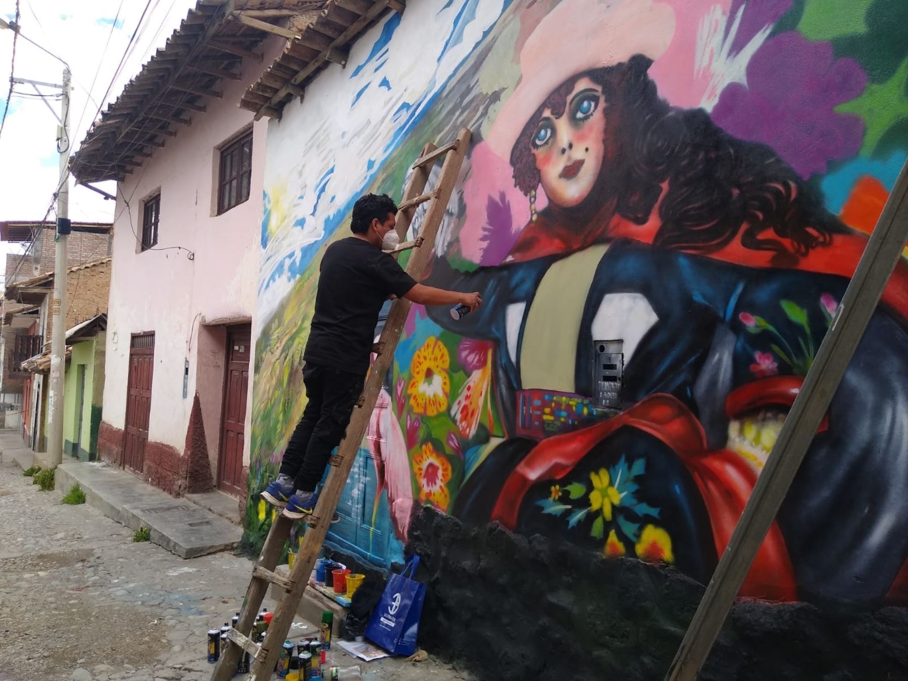 Jóvenes estudiantes de la Escuela de Bellas Artes de Lima pintaron en el distrito de Yauyos, en Junín, 12 murales alusivos a la Tunantada, la danza emblemática de Jauja reconocida como Patrimonio Cultural de la Nación en 2011. Foto: Pedro Tinoco